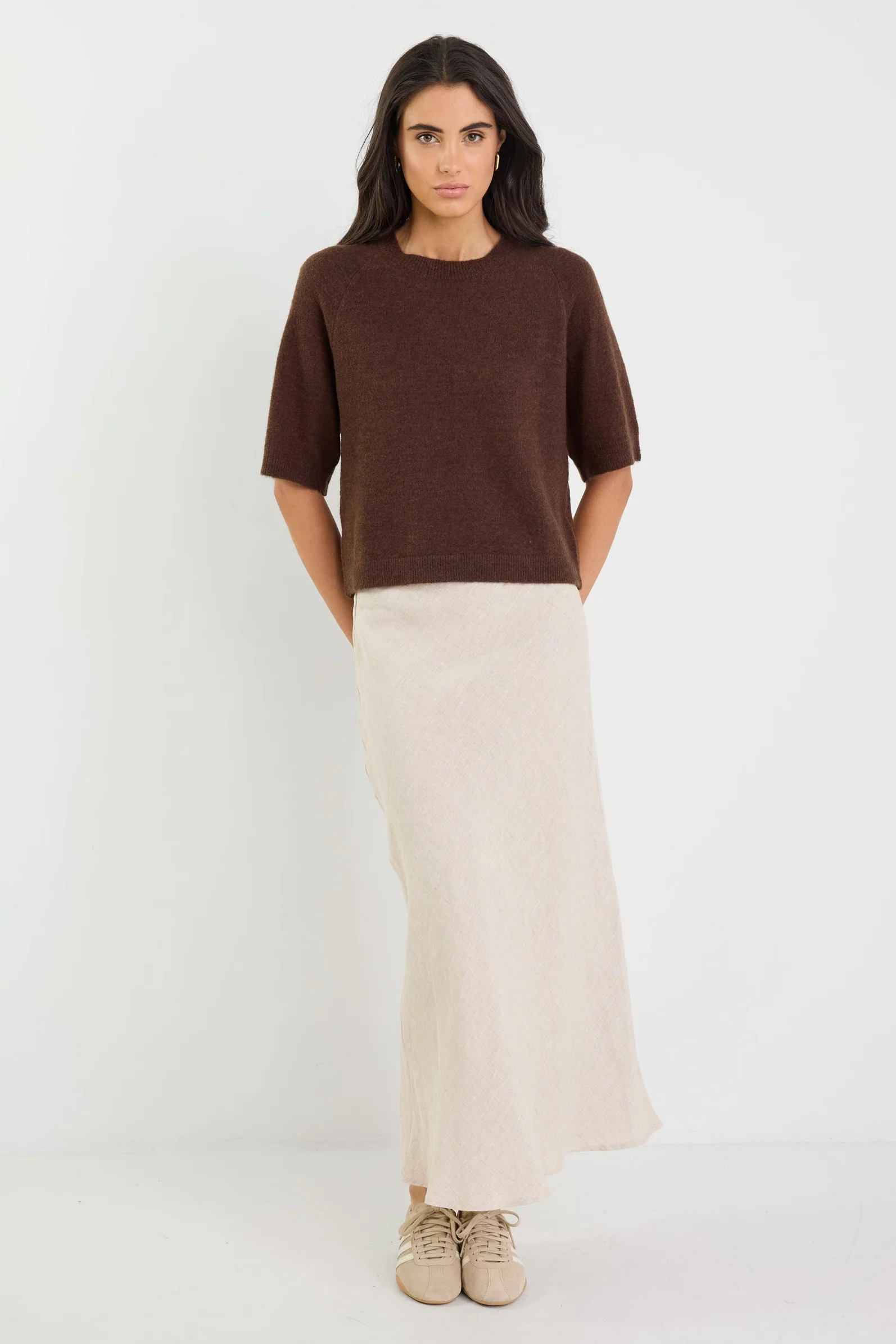 Bliss Natural Linen Bias Midi Skirt - Image 8