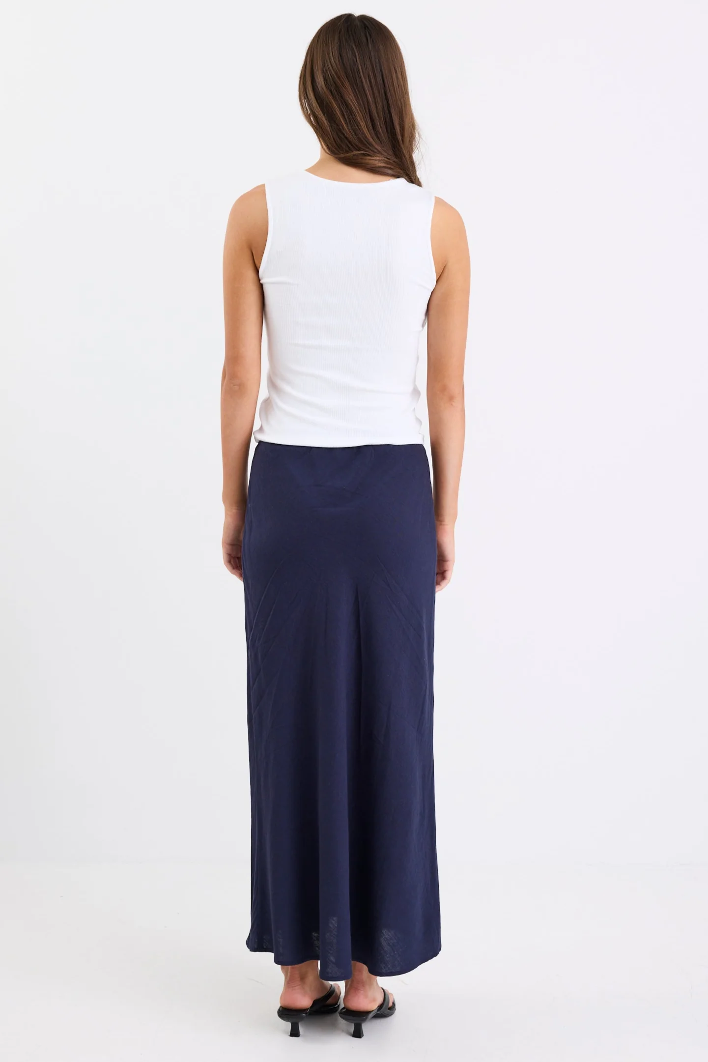 Bliss Navy Linen Bias Midi Skirt - Image 4