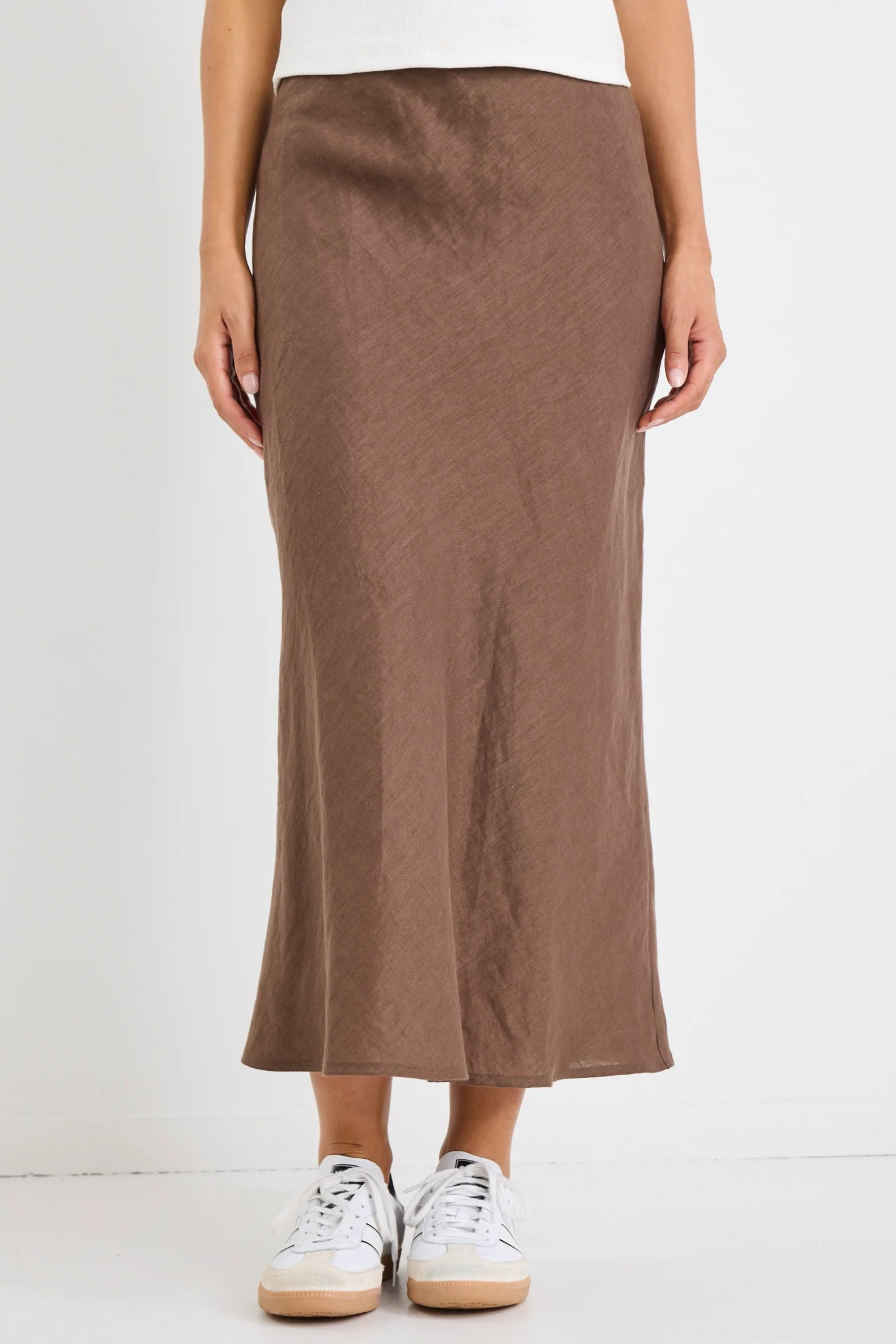 Bliss Chocolate Linen Bias Midi Skirt - Image 2