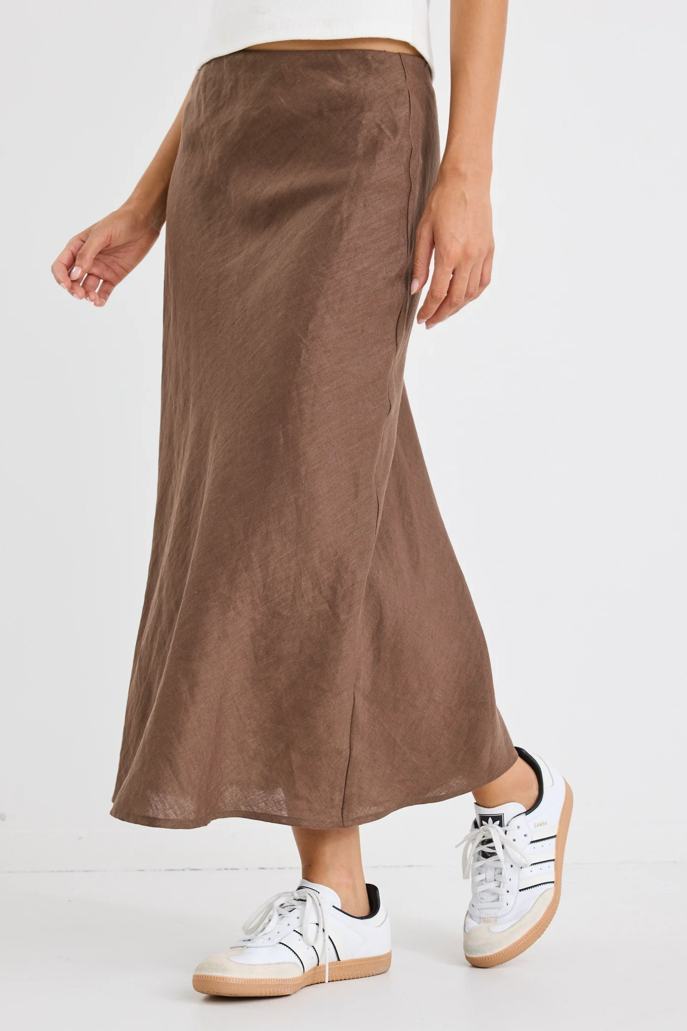 Bliss Chocolate Linen Bias Midi Skirt - Image 3