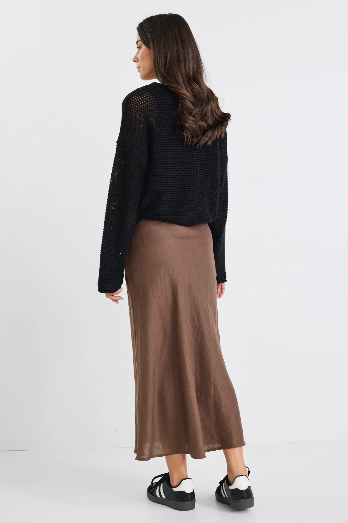 Bliss Chocolate Linen Bias Midi Skirt - Image 4