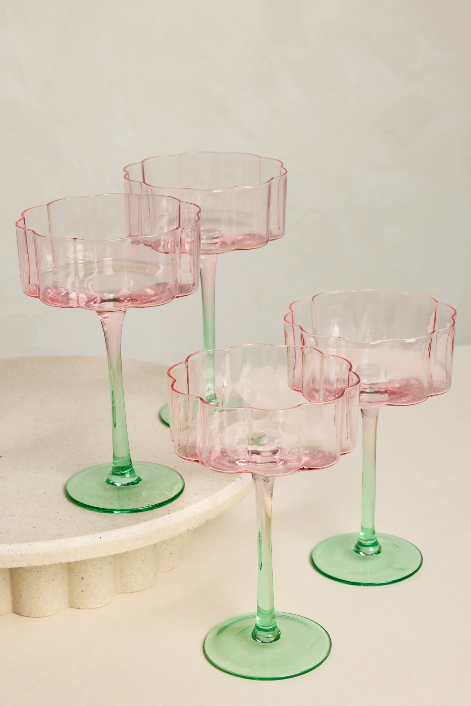 Bloom Wavy SET 4 Pink Green Cocktail Glass