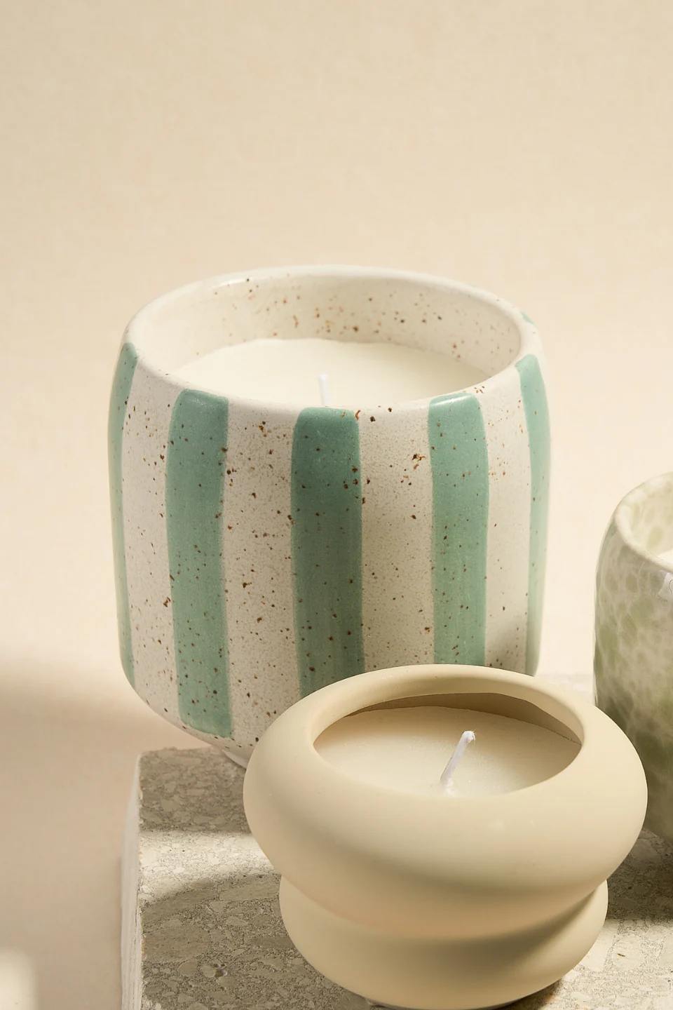 Blue Stone Stripe Large Ceramic Soy Wax Candle - Image 2