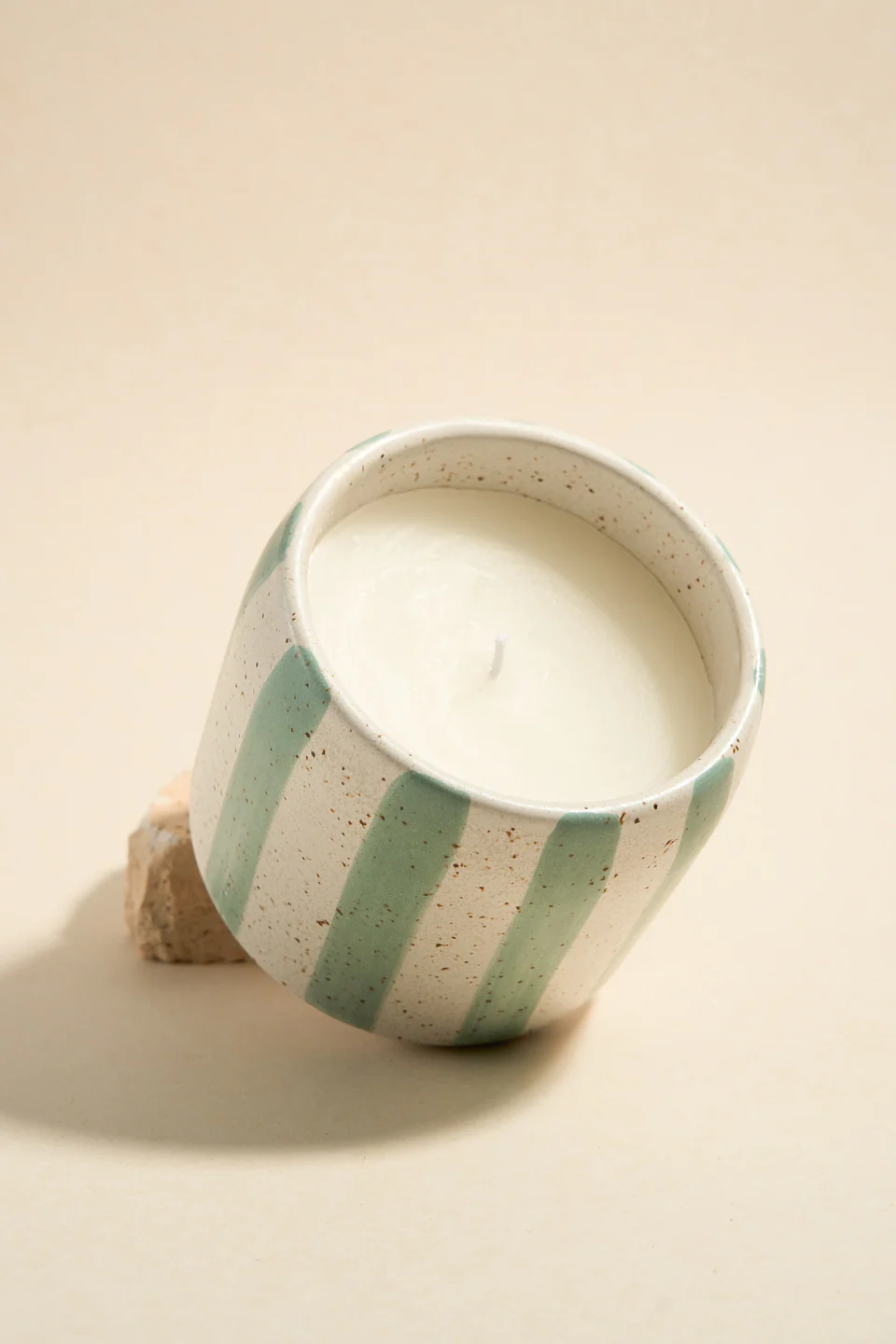 Blue Stone Stripe Large Ceramic Soy Wax Candle - Image 3