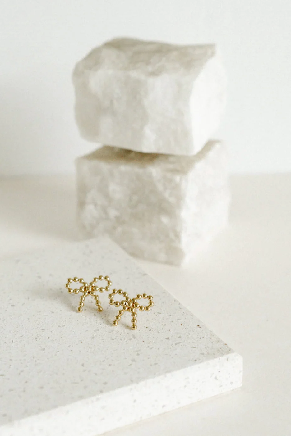 Bobbly Bow Gold Plated EOL Stud Earring - Image 3