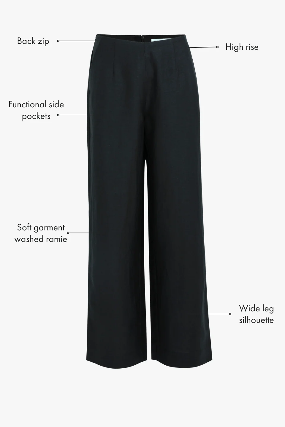 Boulevard Black Linen Viscose Wide Leg Pants - Image 8