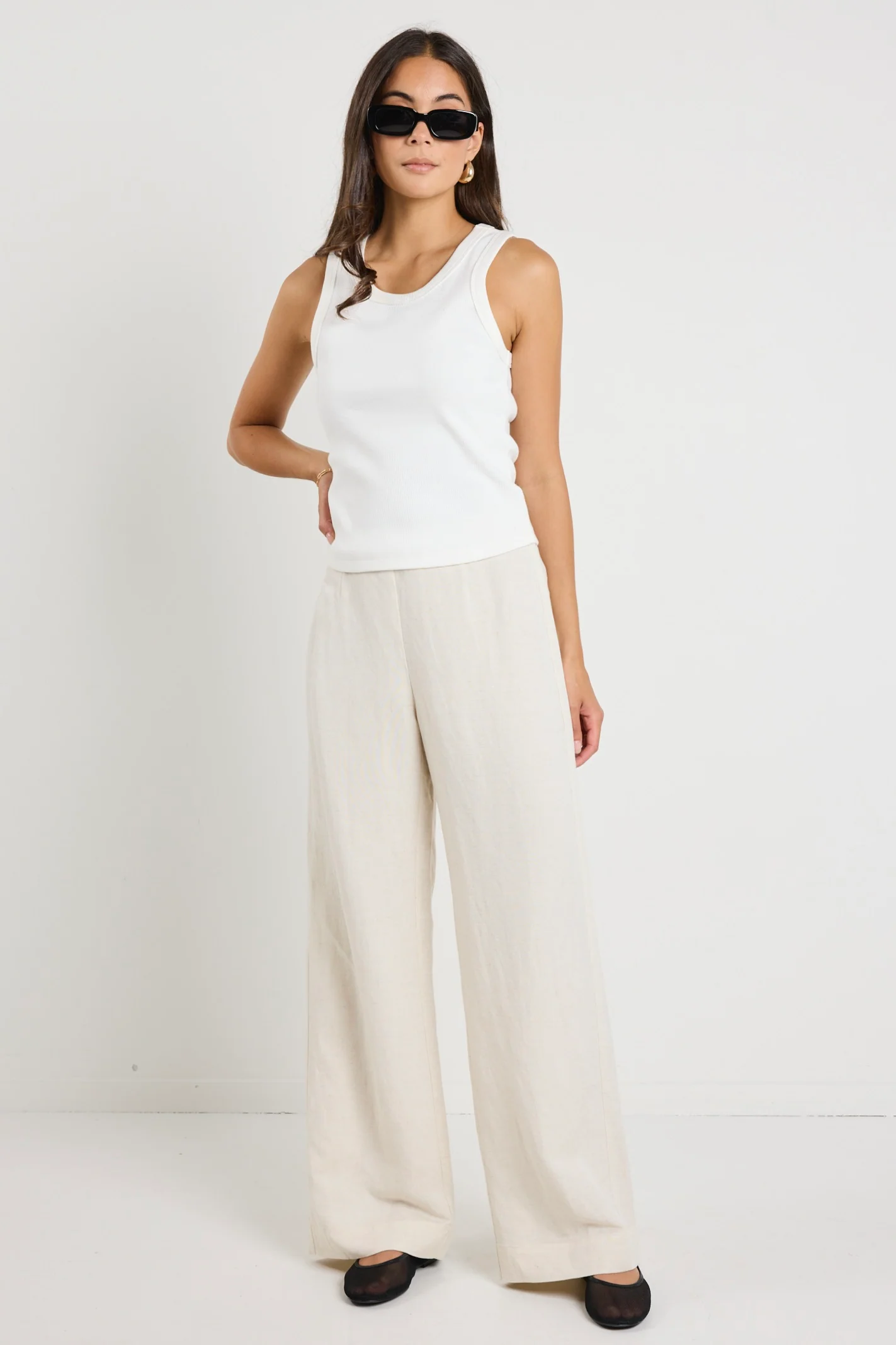 Boulevard Natural Linen Viscose Wide Leg Pants