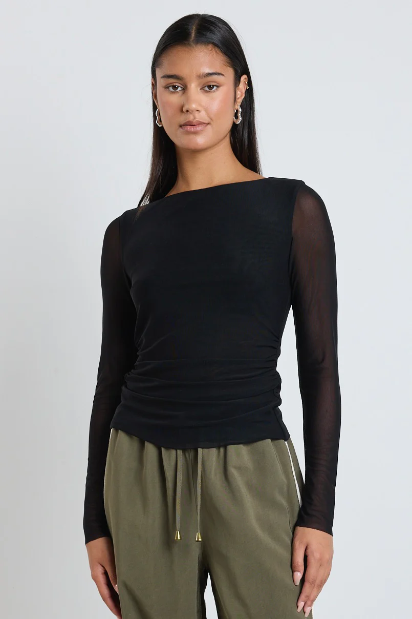 Bravo Black Mesh Long Sleeve Top - Image 3