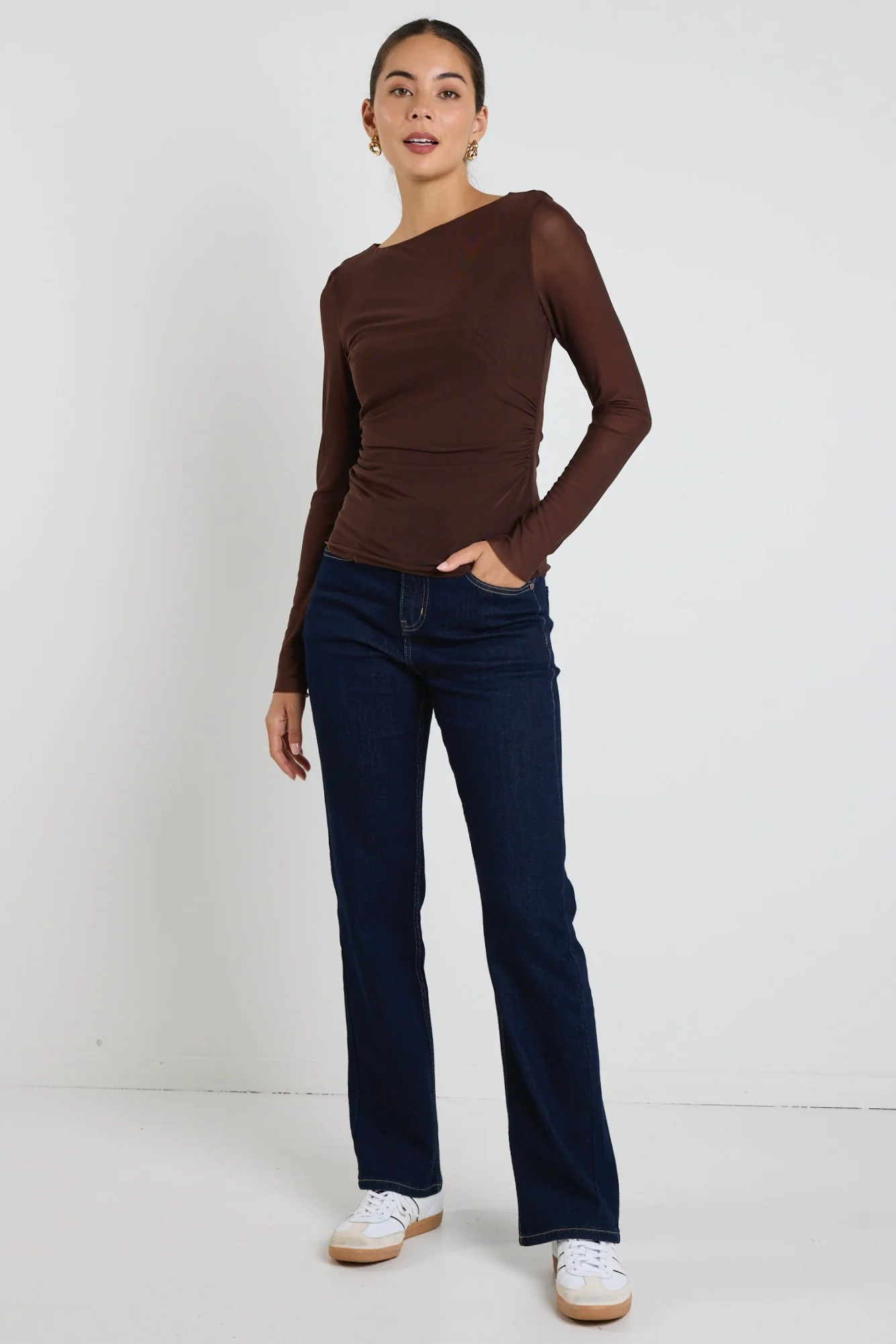 Bravo Chocolate Mesh Long Sleeve Top - Image 3