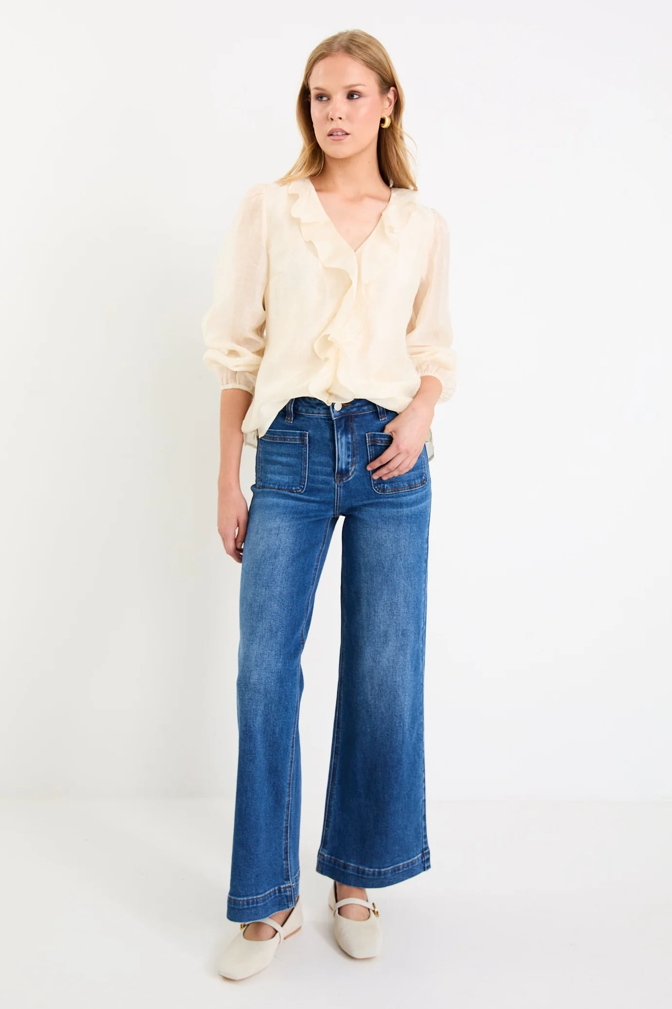 Breeze Ivory Frill Front LS Top - Image 2