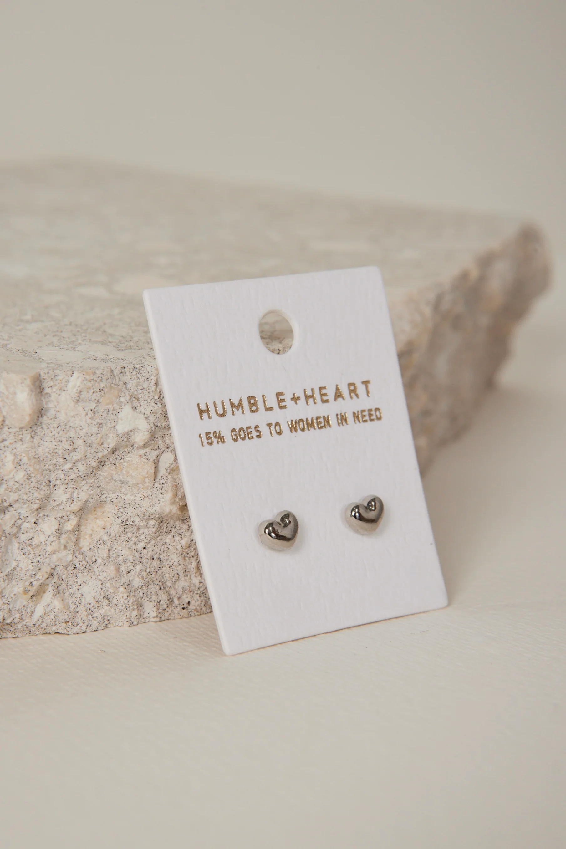 Bubble Heart Stud EOL Rhodium Earrings - Image 2