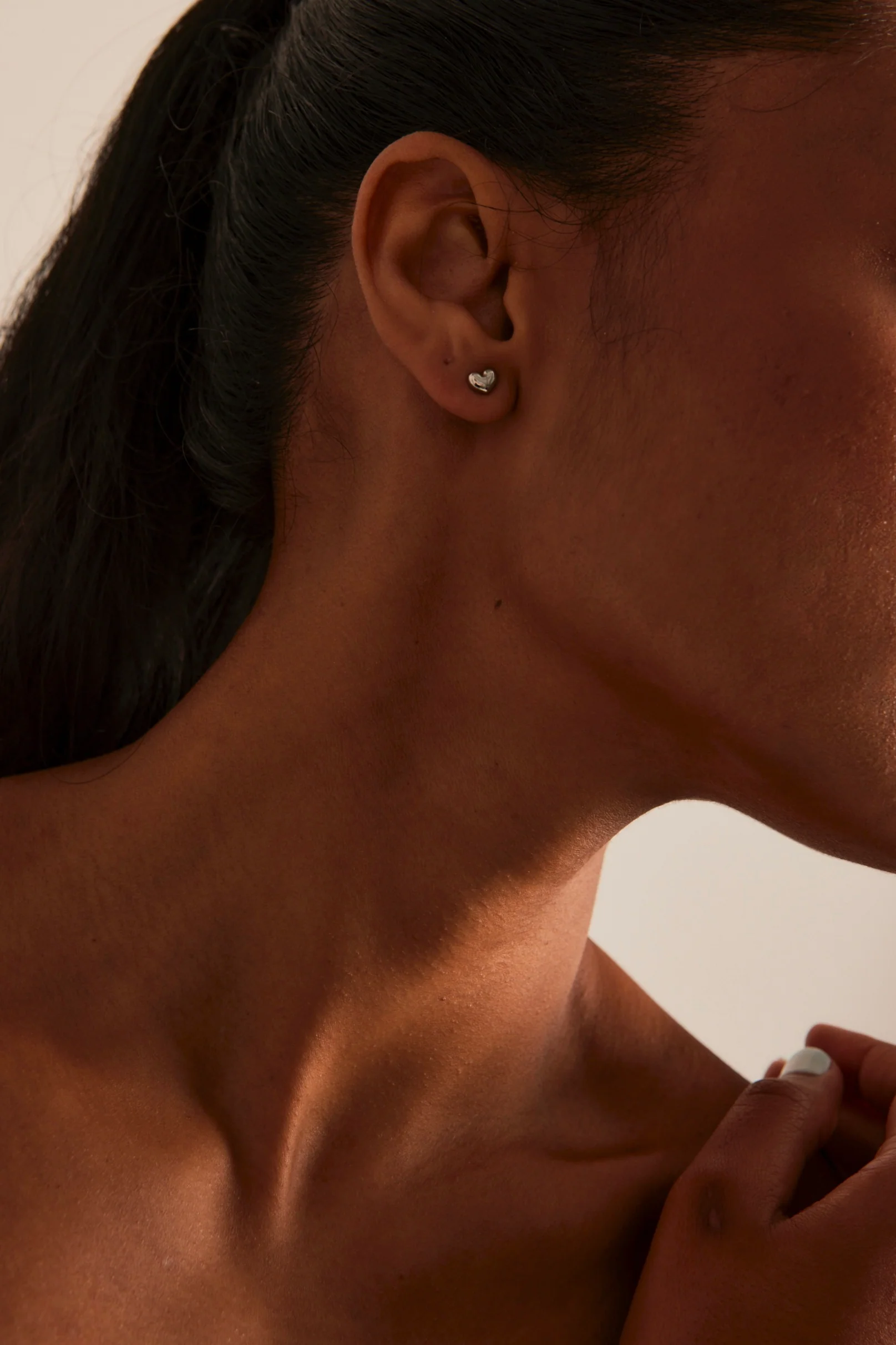 Bubble Heart Stud EOL Rhodium Earrings - Image 3