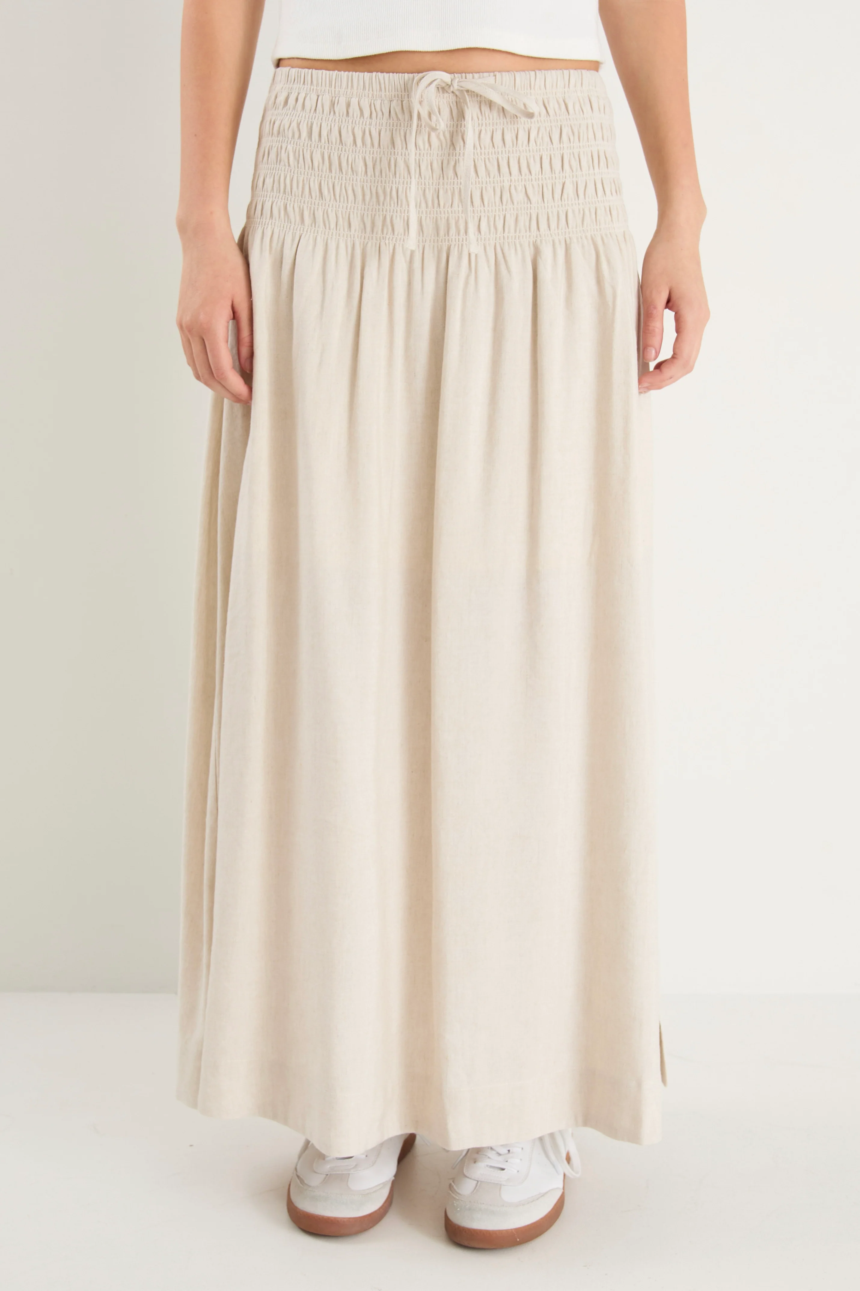 Byron Natural Linen Shirred Waist Maxi Skirt - Image 2