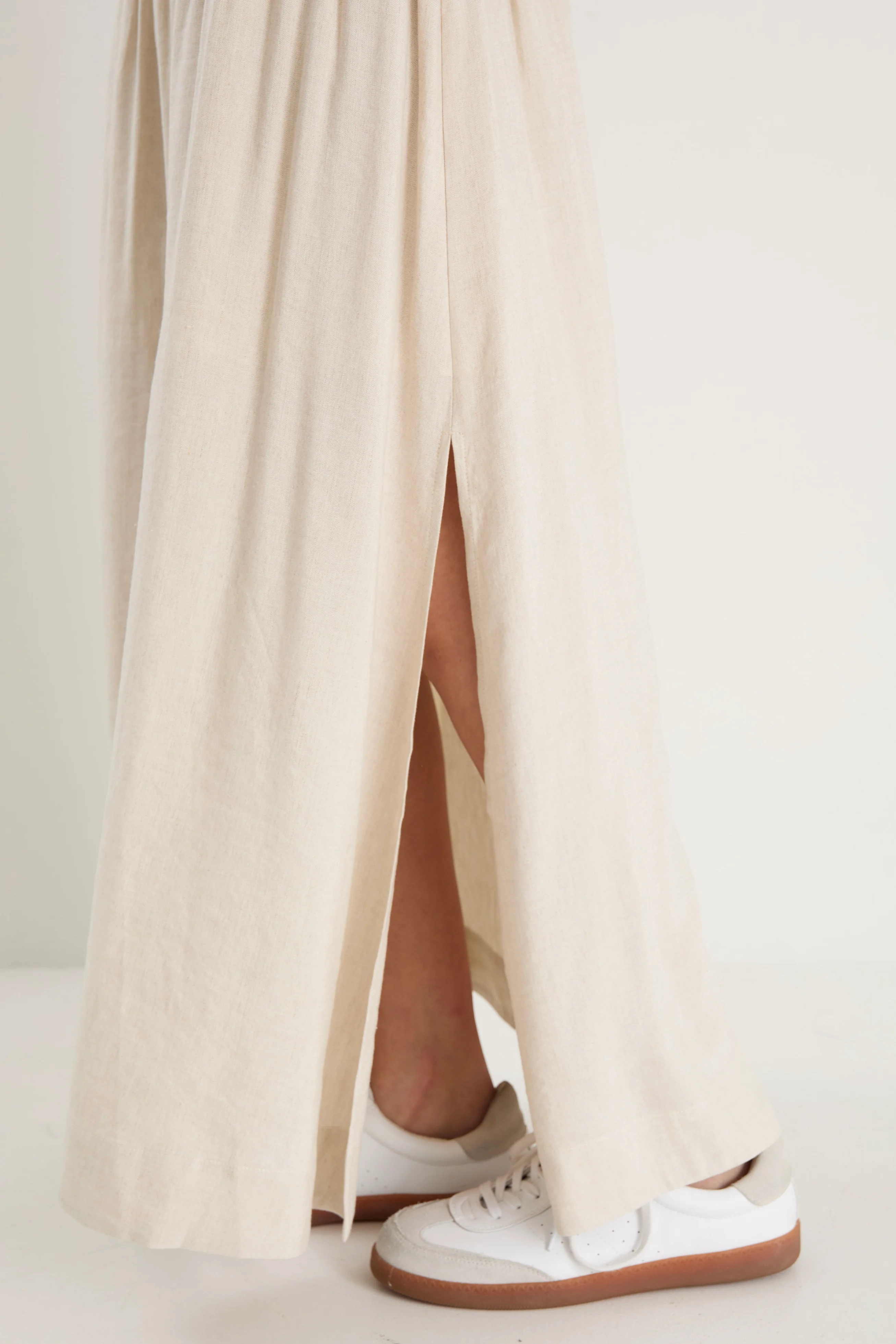 Byron Natural Linen Shirred Waist Maxi Skirt - Image 3