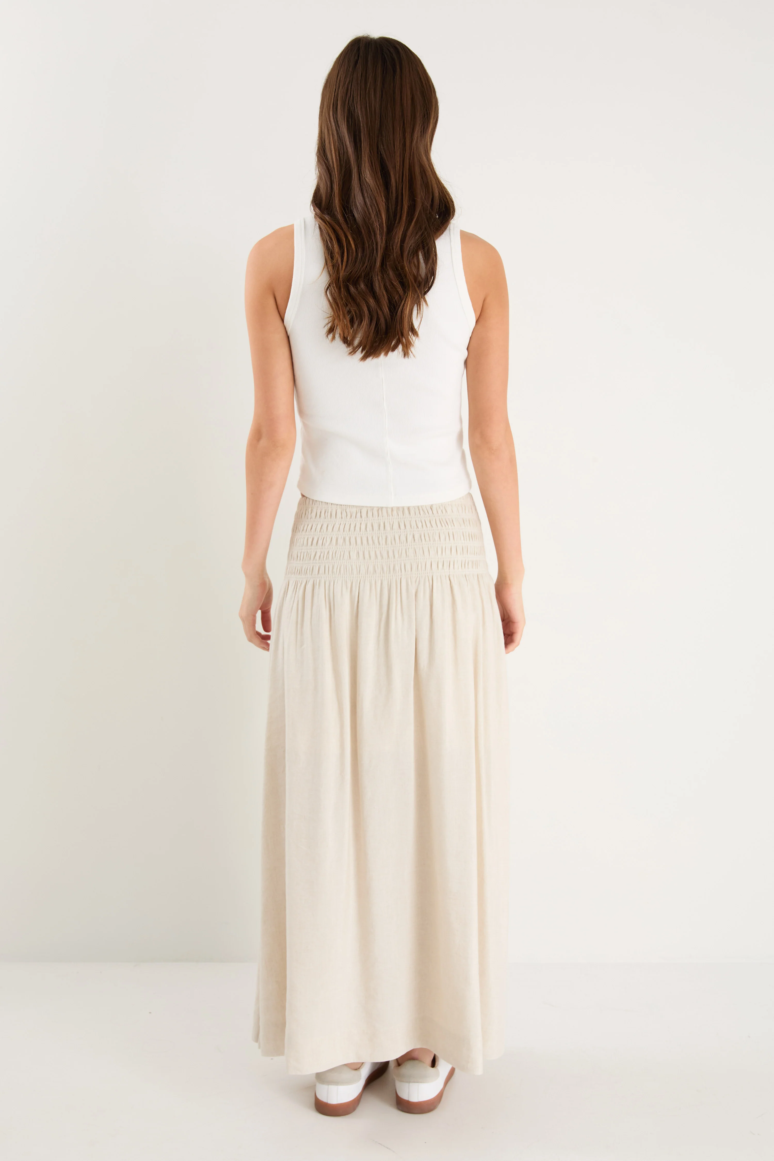 Byron Natural Linen Shirred Waist Maxi Skirt - Image 4