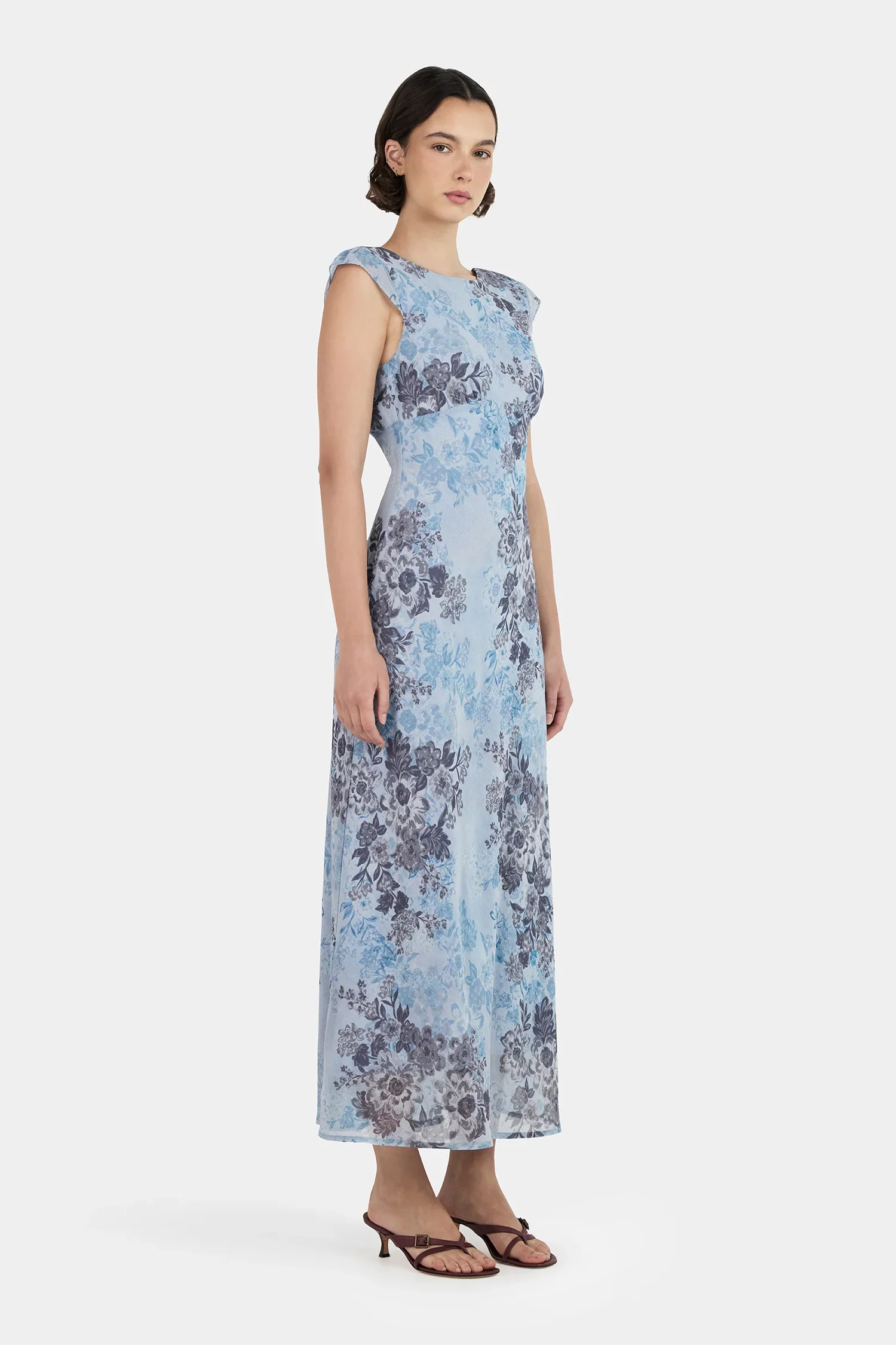 Cabello Blue Jasmine Low Back SS Midi Dress - Image 2