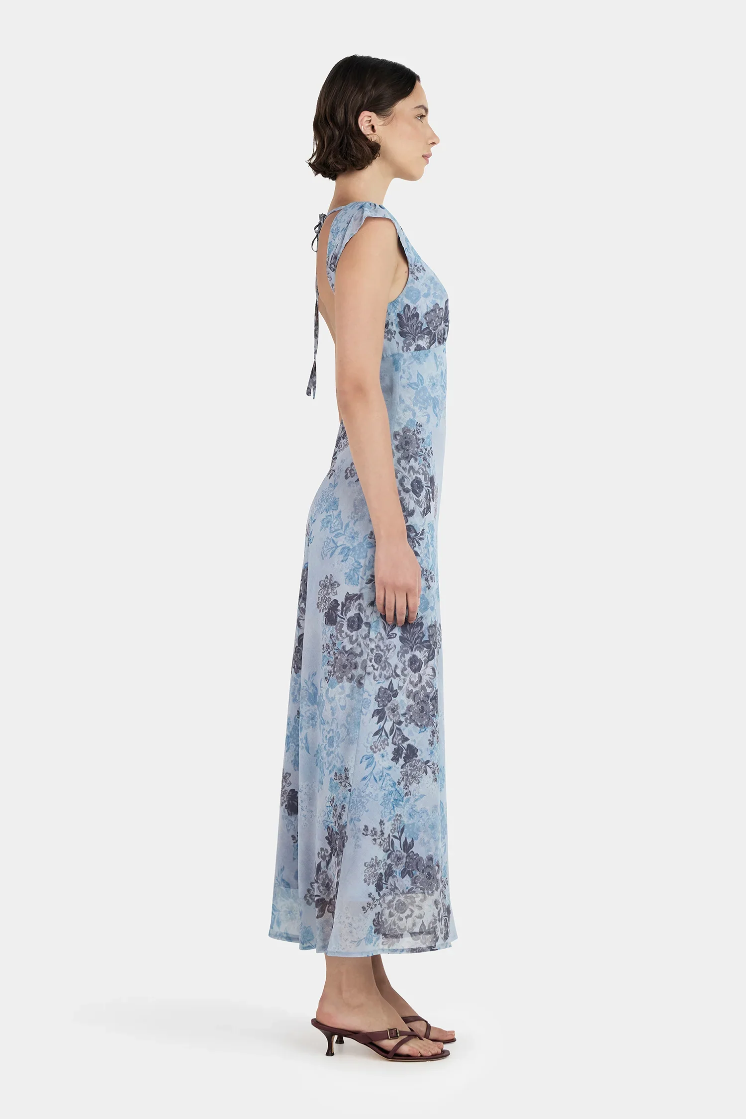 Cabello Blue Jasmine Low Back SS Midi Dress - Image 3