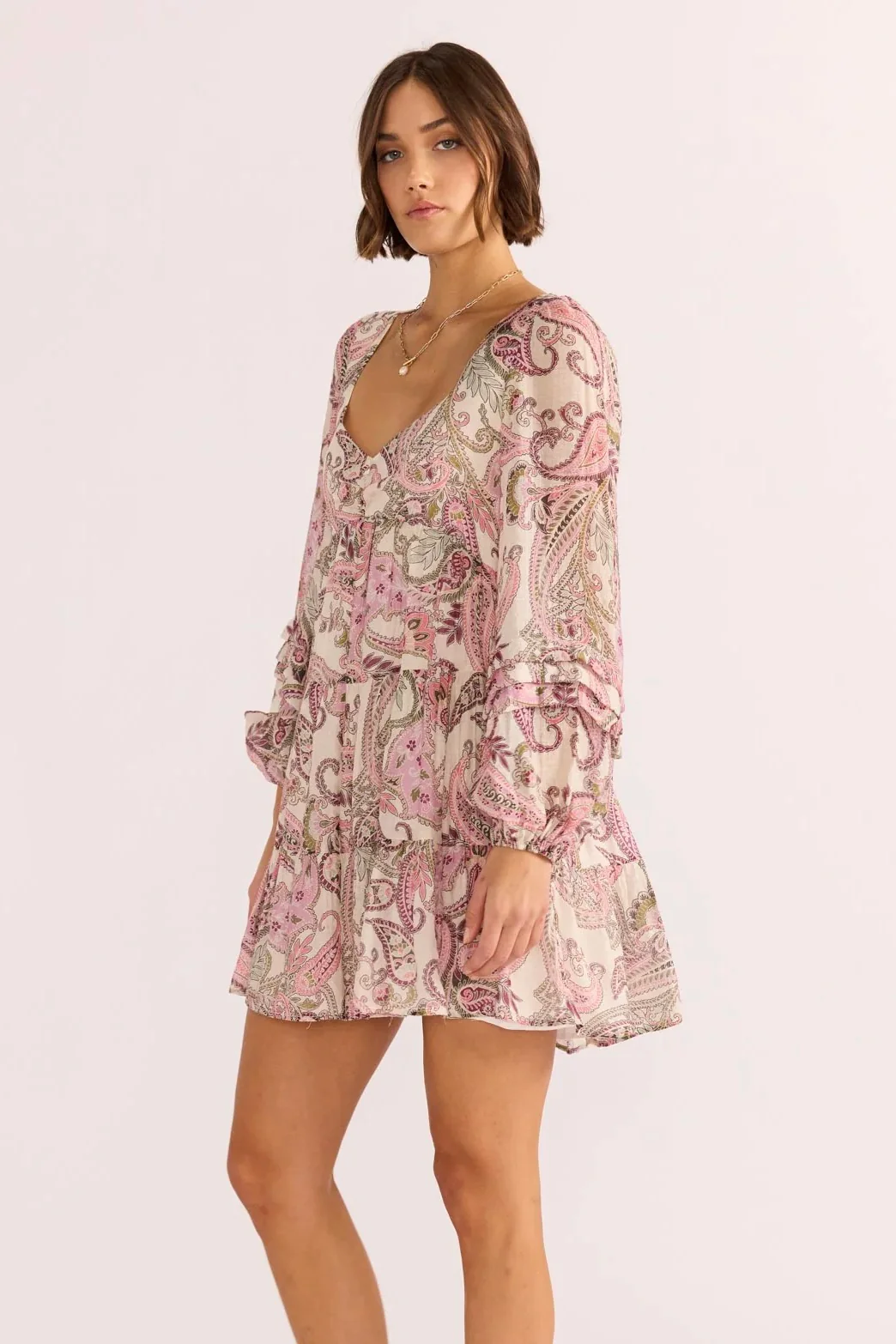 Cadence Pink Paisley Babydoll Mini Dress - Image 3