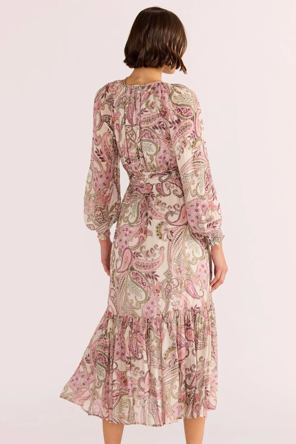 Cadence Pink Paisley Blouson LS Midi Dress - Image 4