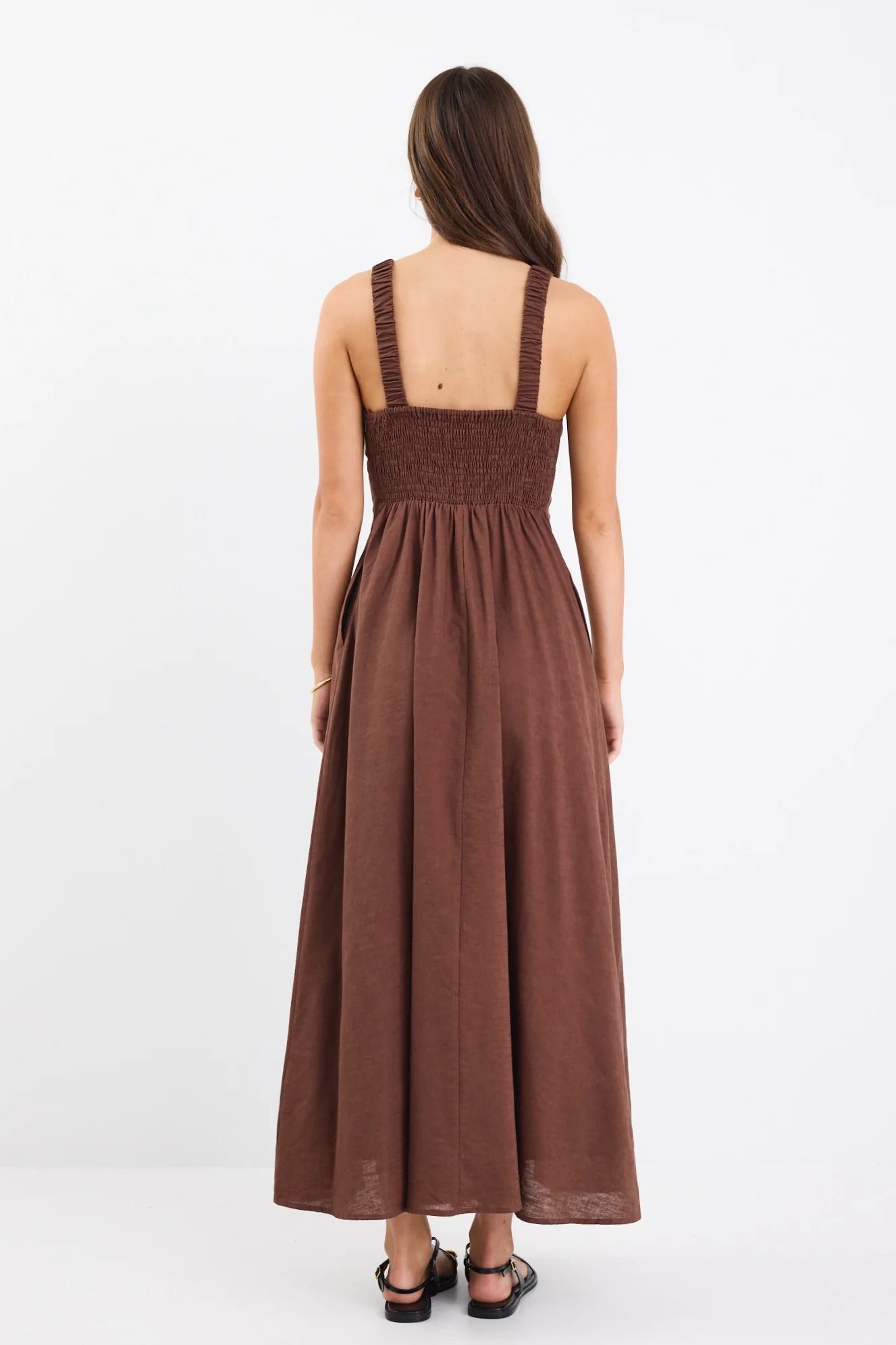 Cairo Chocolate Cotton Linen Sleeveless Midi Dress - Image 6