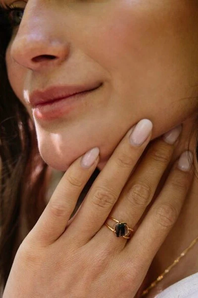 Calming 18k Gold Plate with Herkimer Quartz Medium Ring - Image 2