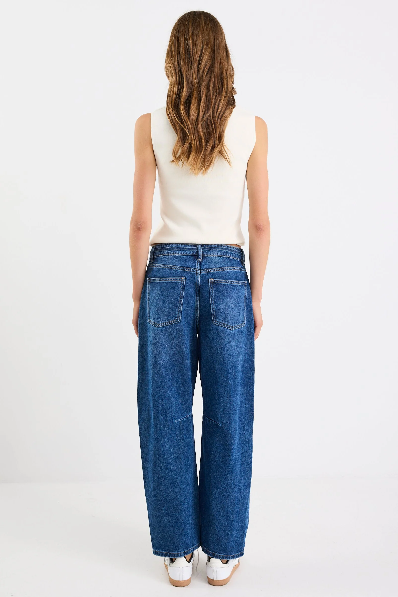 Campus Deep Blue Tie Waist Barrel Jeans - Image 4
