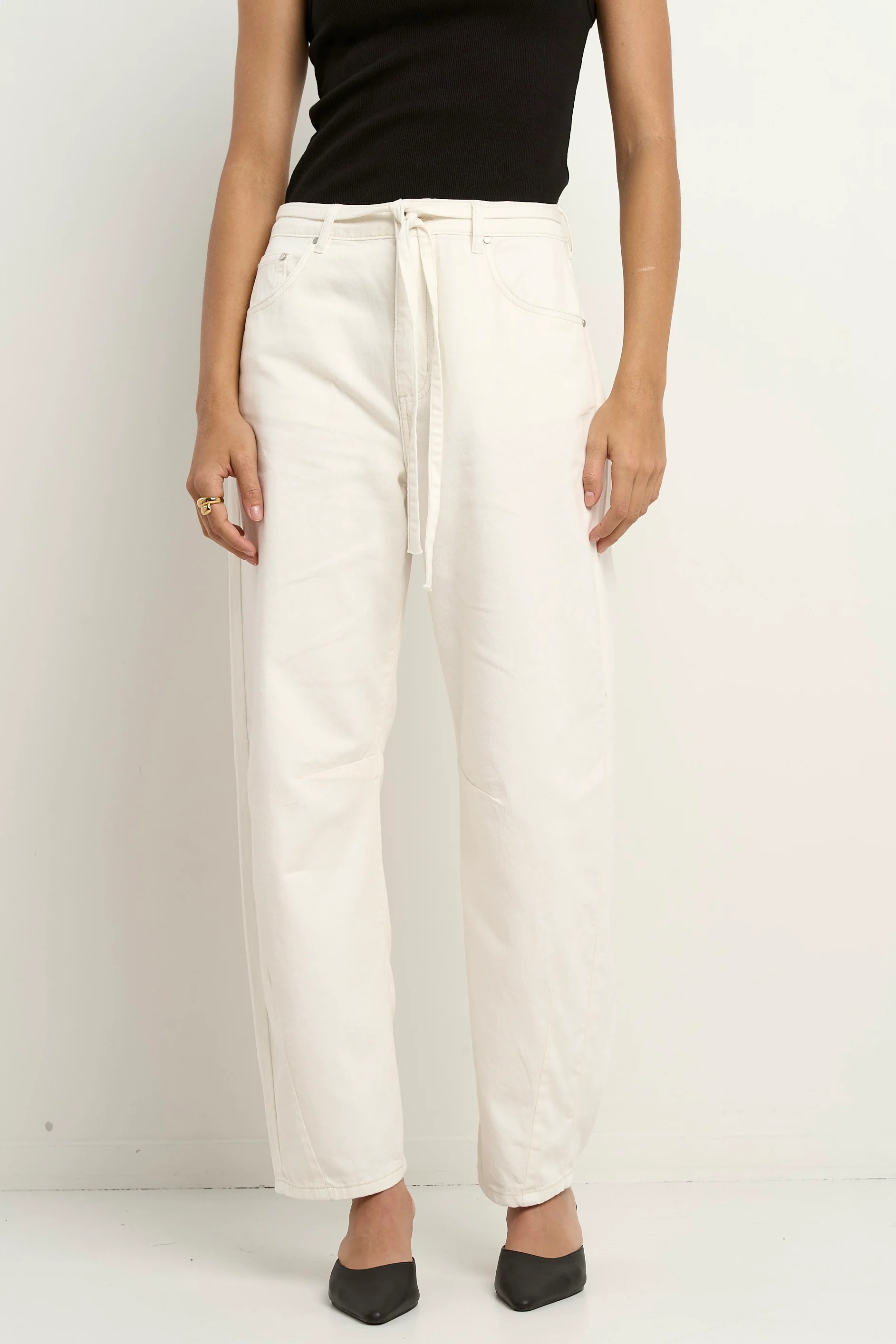 Campus Ecru Tie Waist Barrel Jeans - Image 4