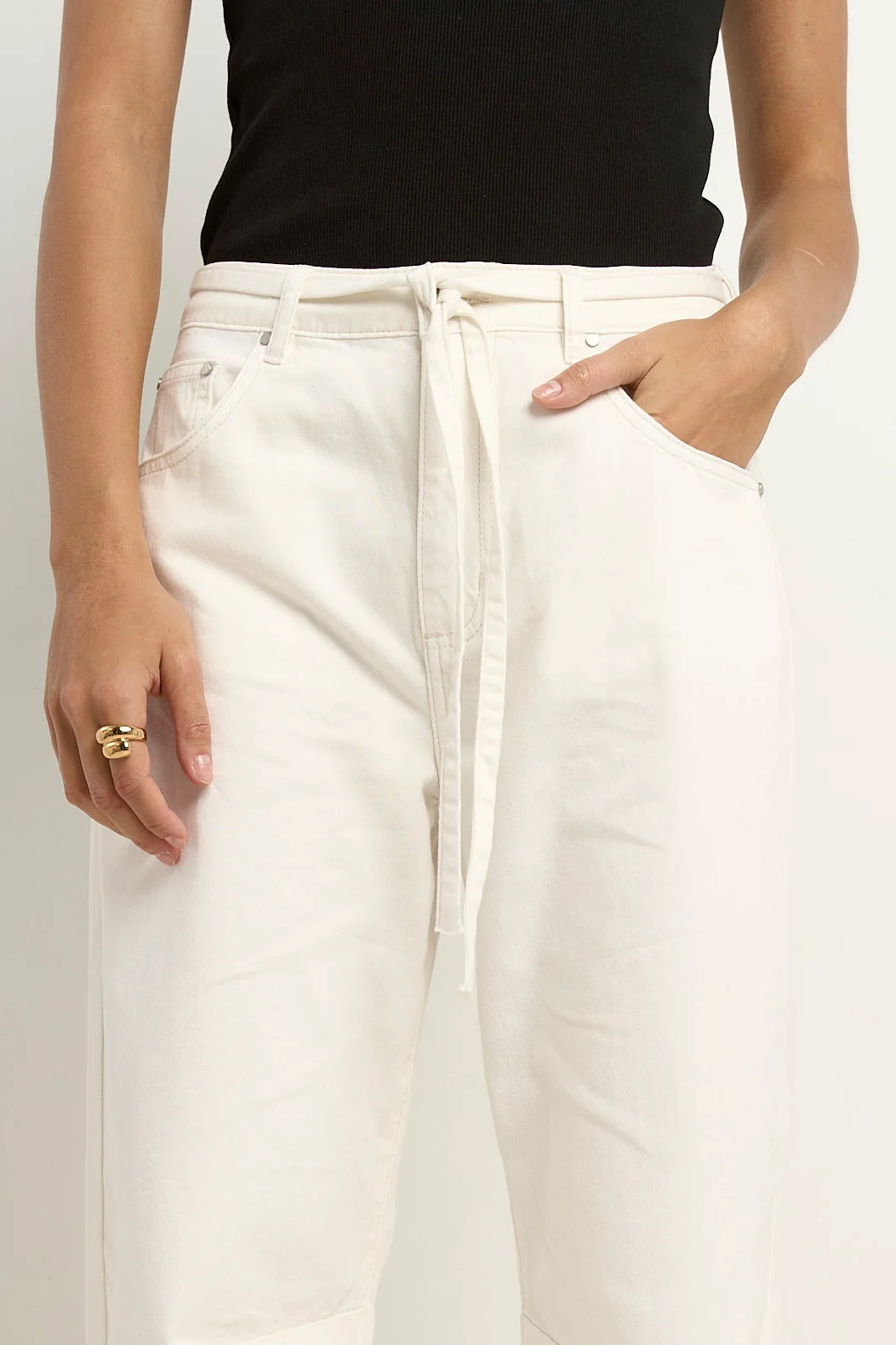 Campus Ecru Tie Waist Barrel Jeans - Image 5