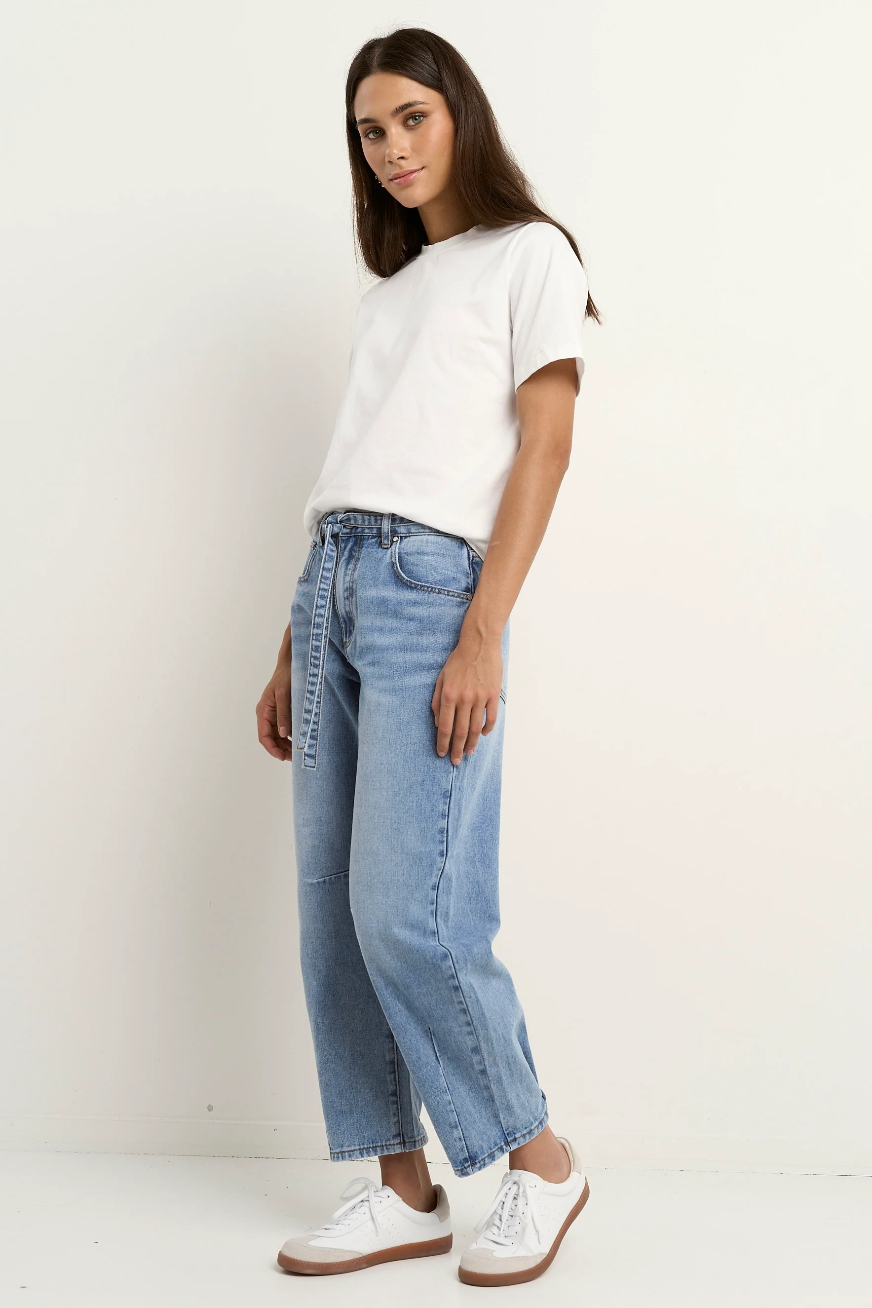Campus Light Blue Tie Waist Barrel Jeans - Image 4