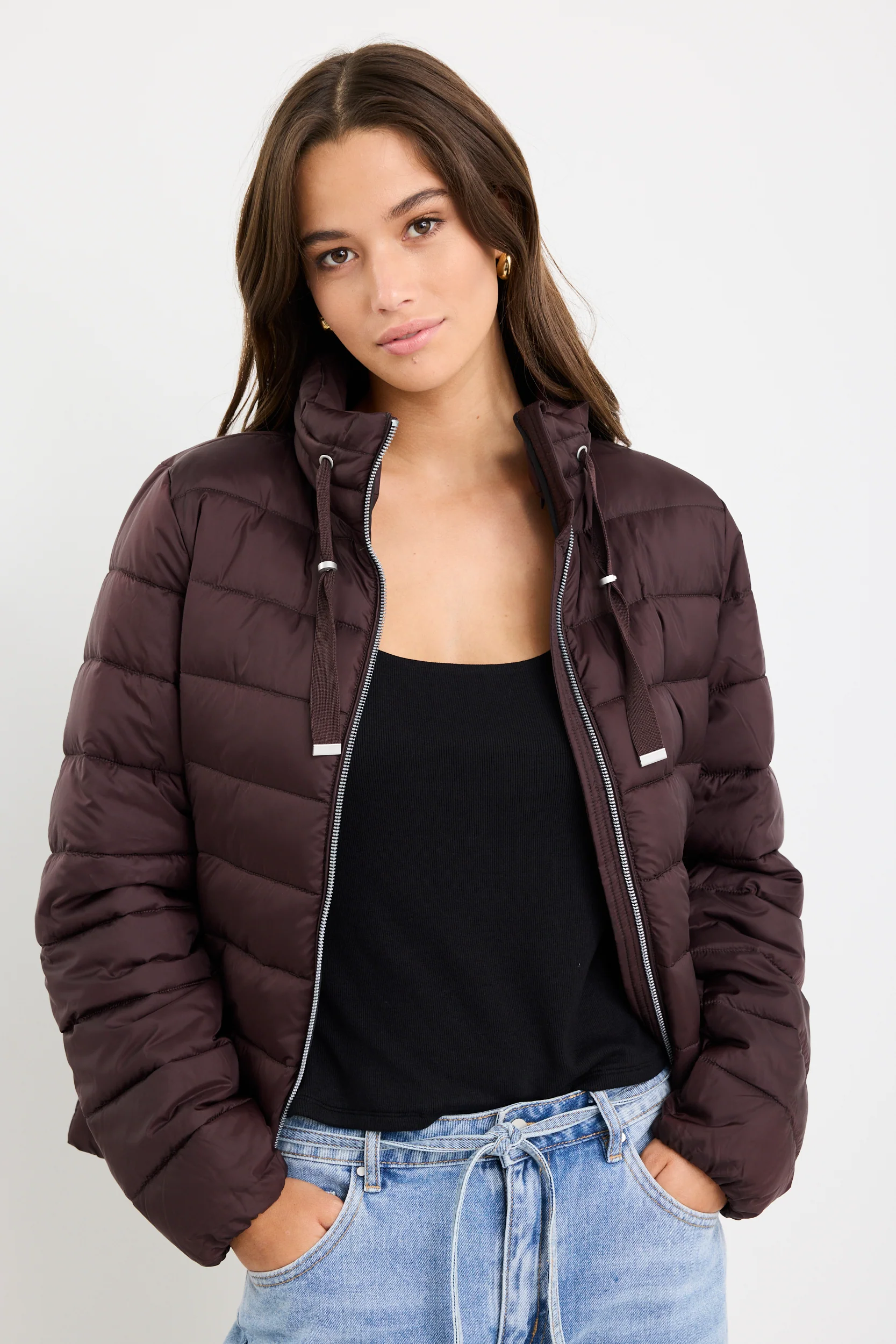 Caption Chocolate Slimline Drawcord Puffer Jacket