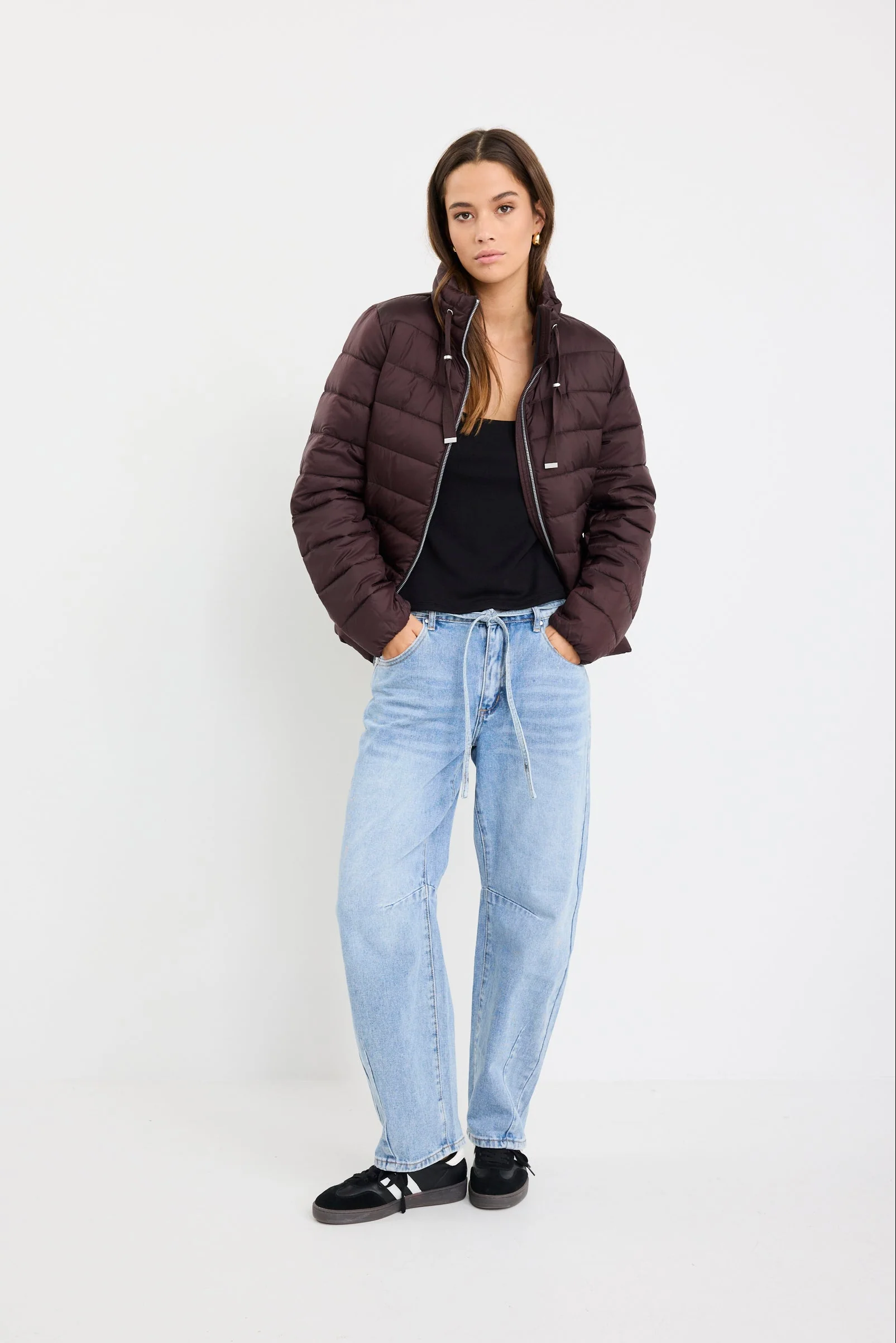 Caption Chocolate Slimline Drawcord Puffer Jacket - Image 2