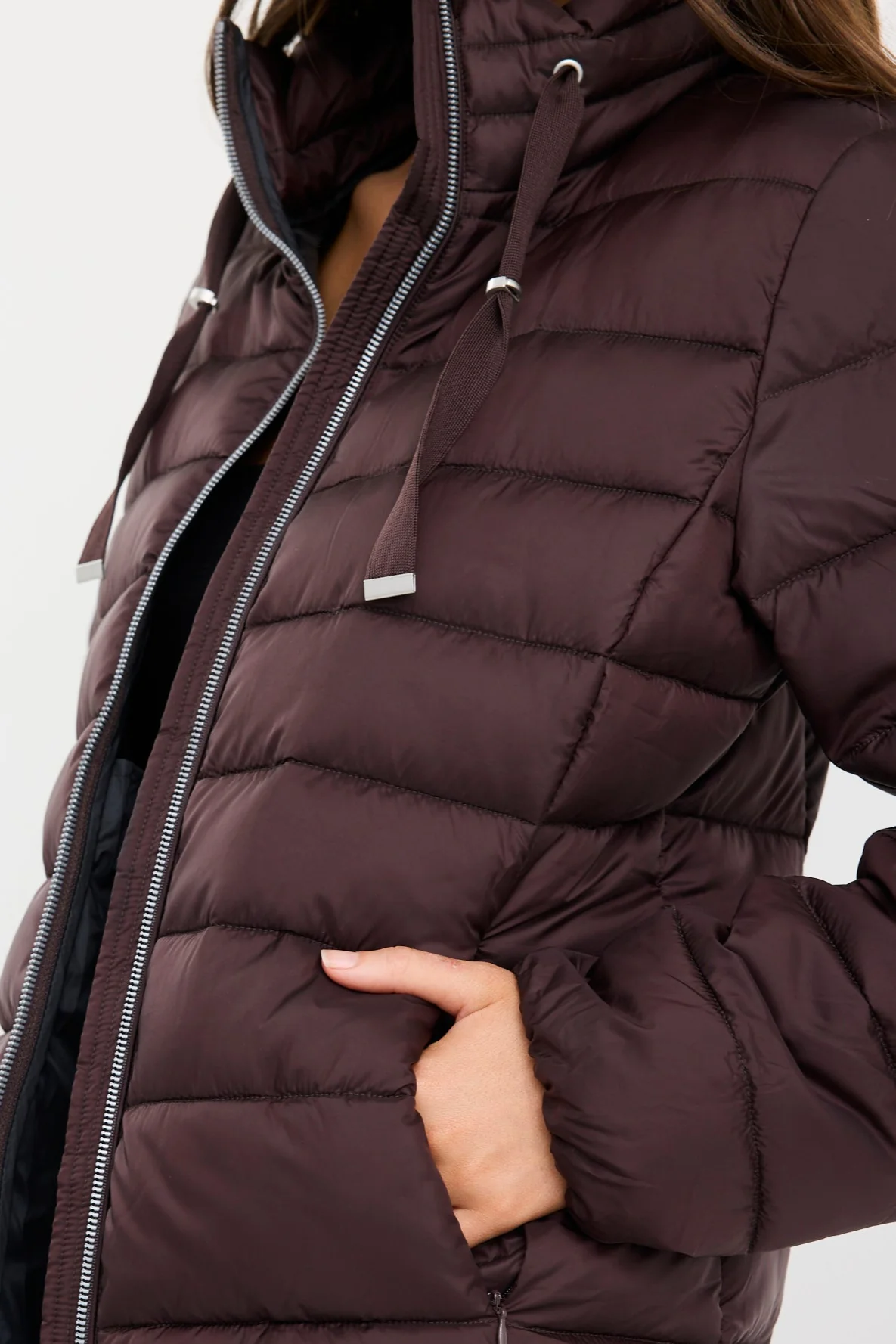 Caption Chocolate Slimline Drawcord Puffer Jacket - Image 3