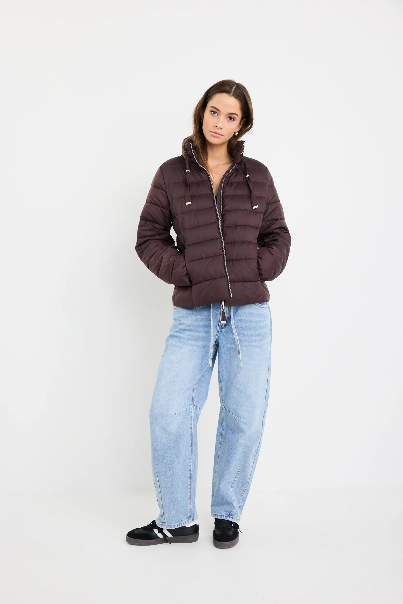 Caption Chocolate Slimline Drawcord Puffer Jacket - Image 4