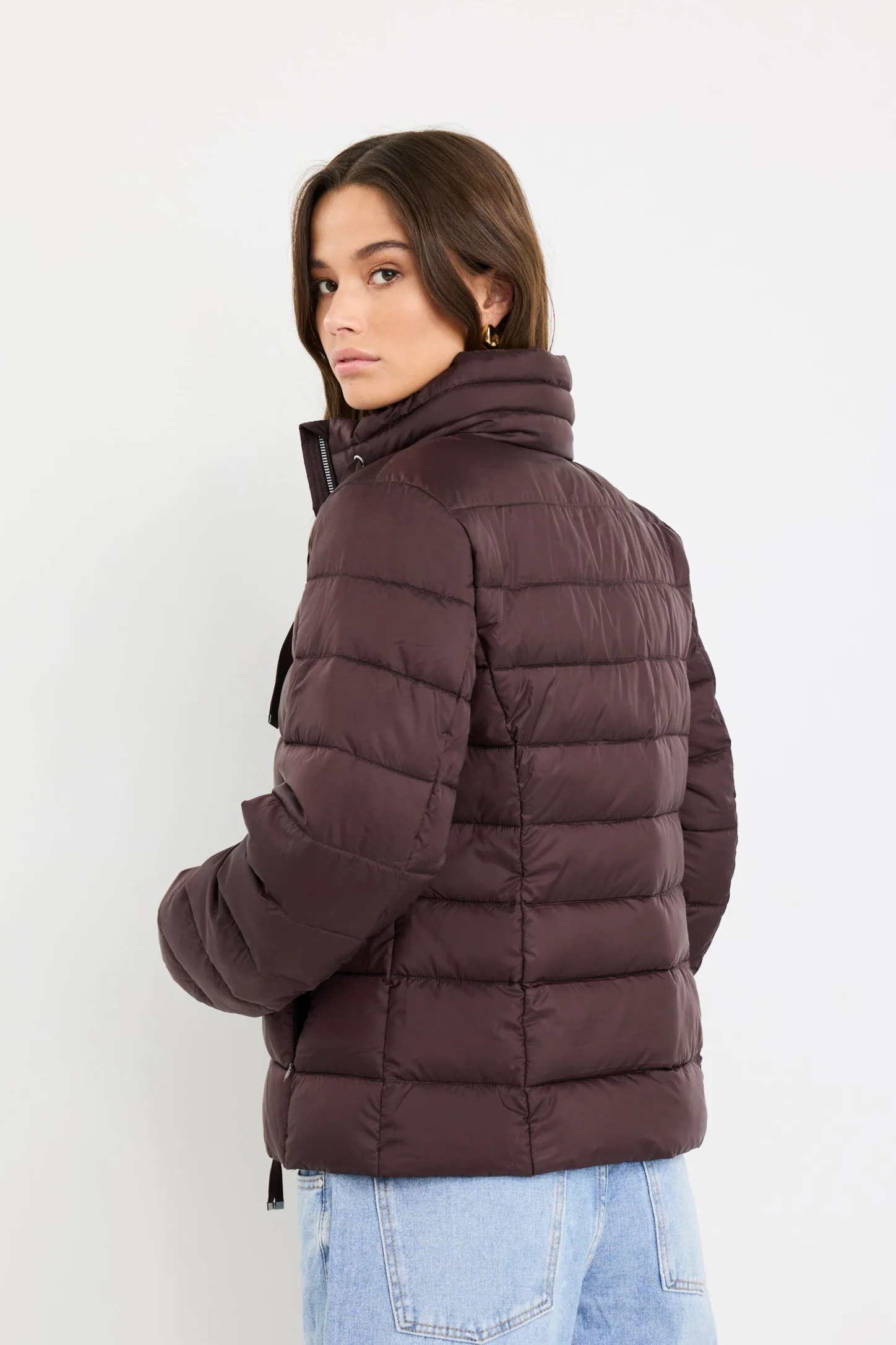 Caption Chocolate Slimline Drawcord Puffer Jacket - Image 6