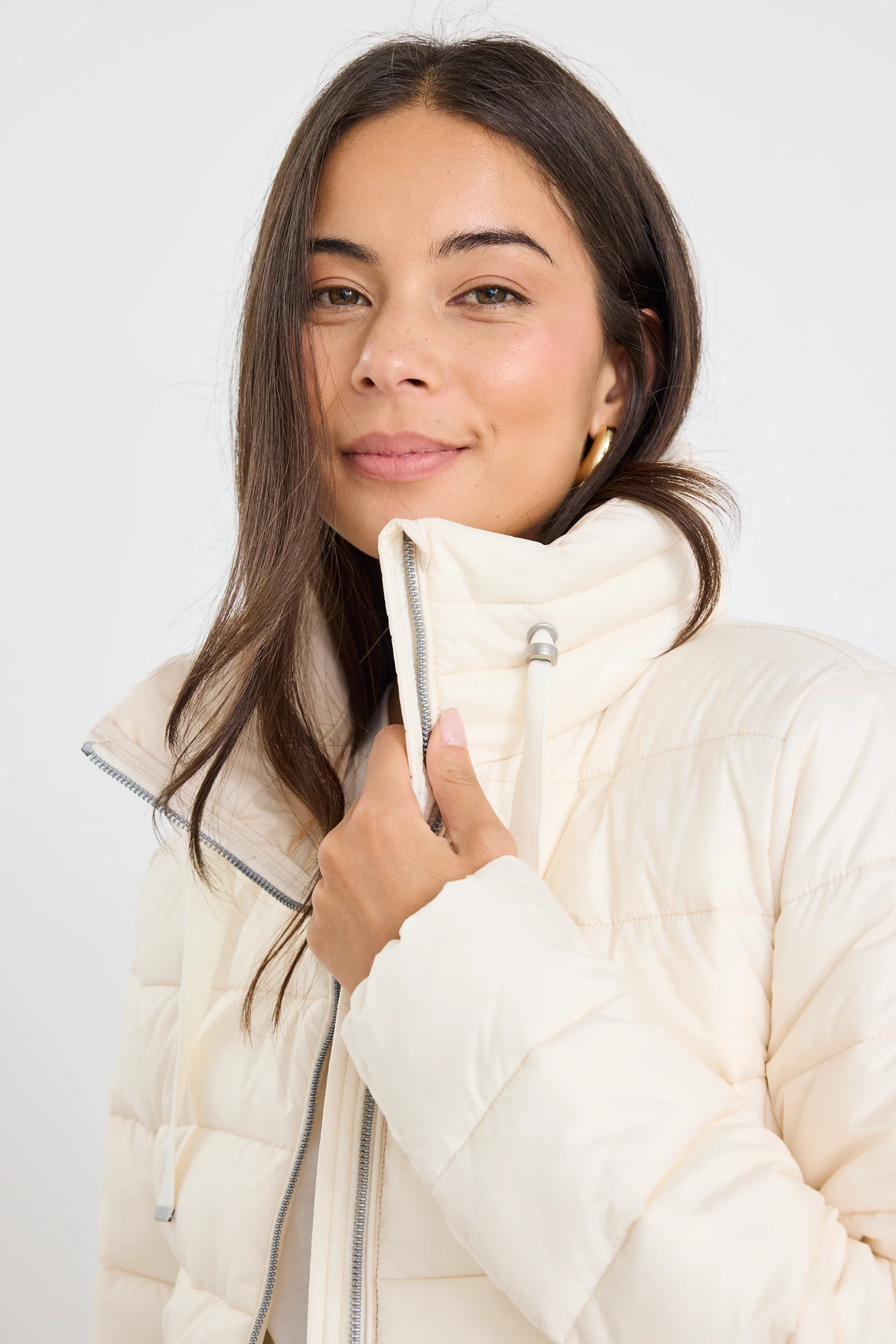 Caption Ecru Slimline Drawcord Puffer Jacket - Image 4