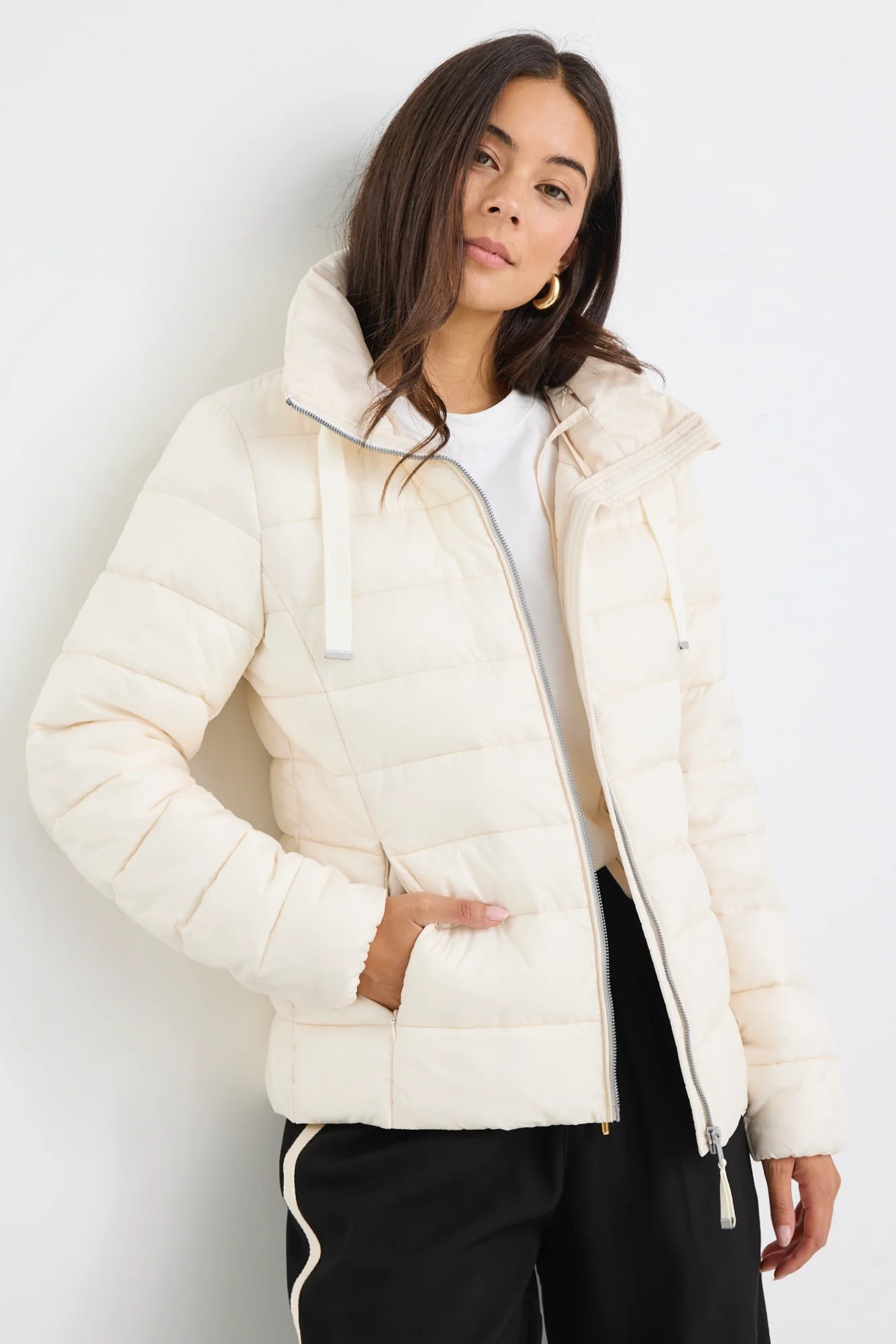 Caption Ecru Slimline Drawcord Puffer Jacket - Image 5