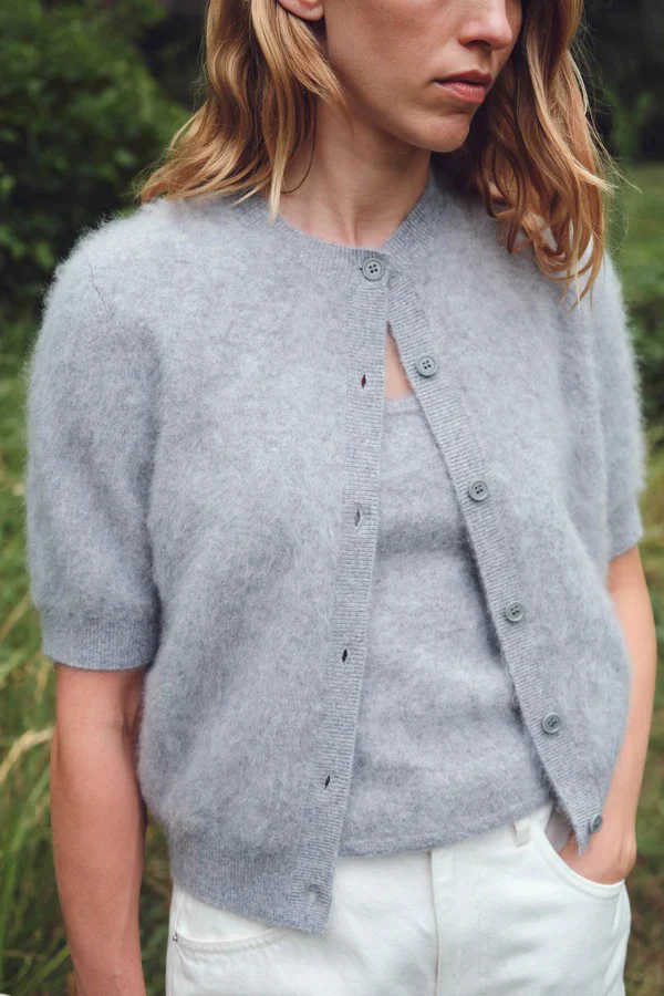 Carina Grey Marle Wool Short Sleeve Cardigan - Image 3