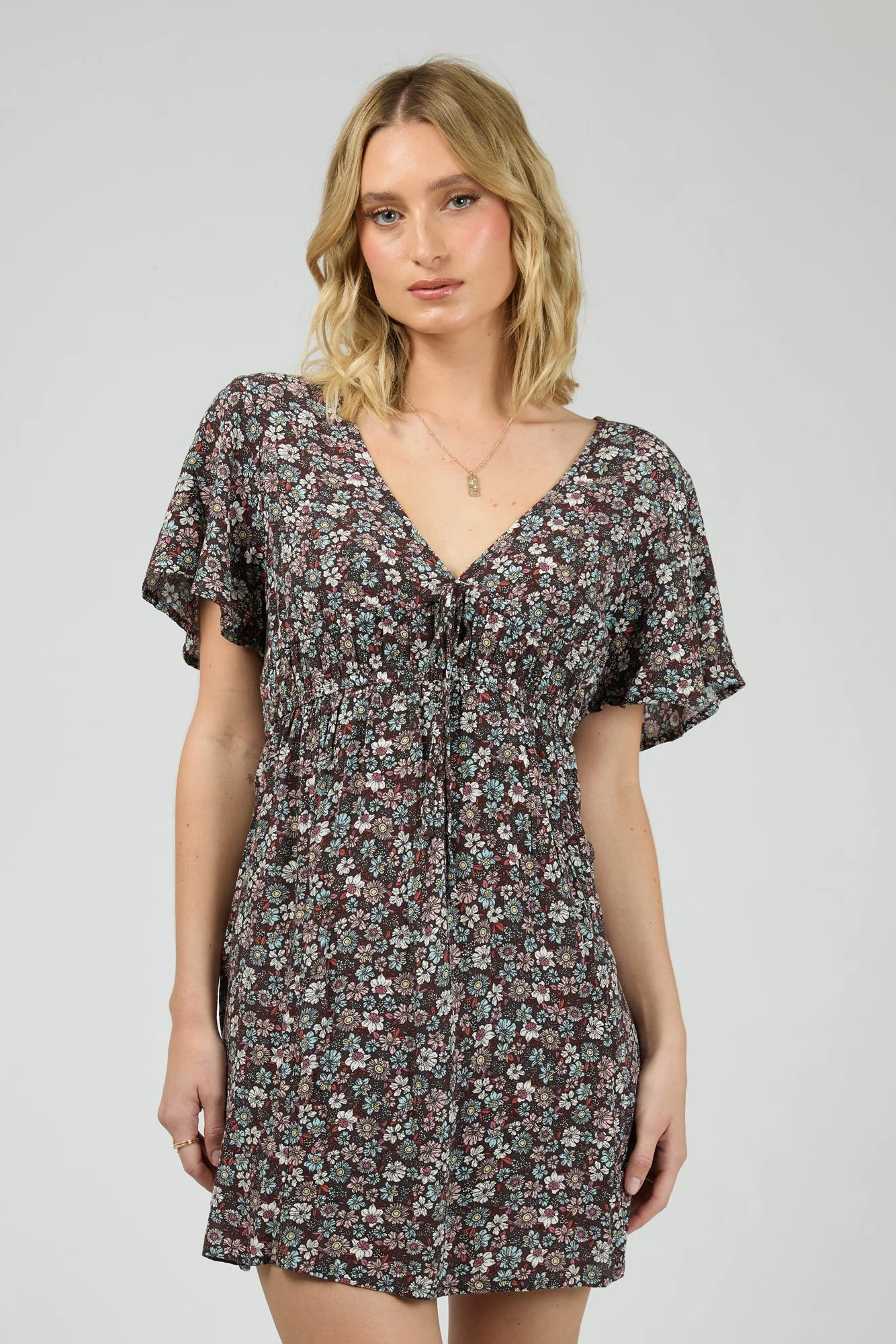 Carrie Deep Purple Floral SS Mini Dress