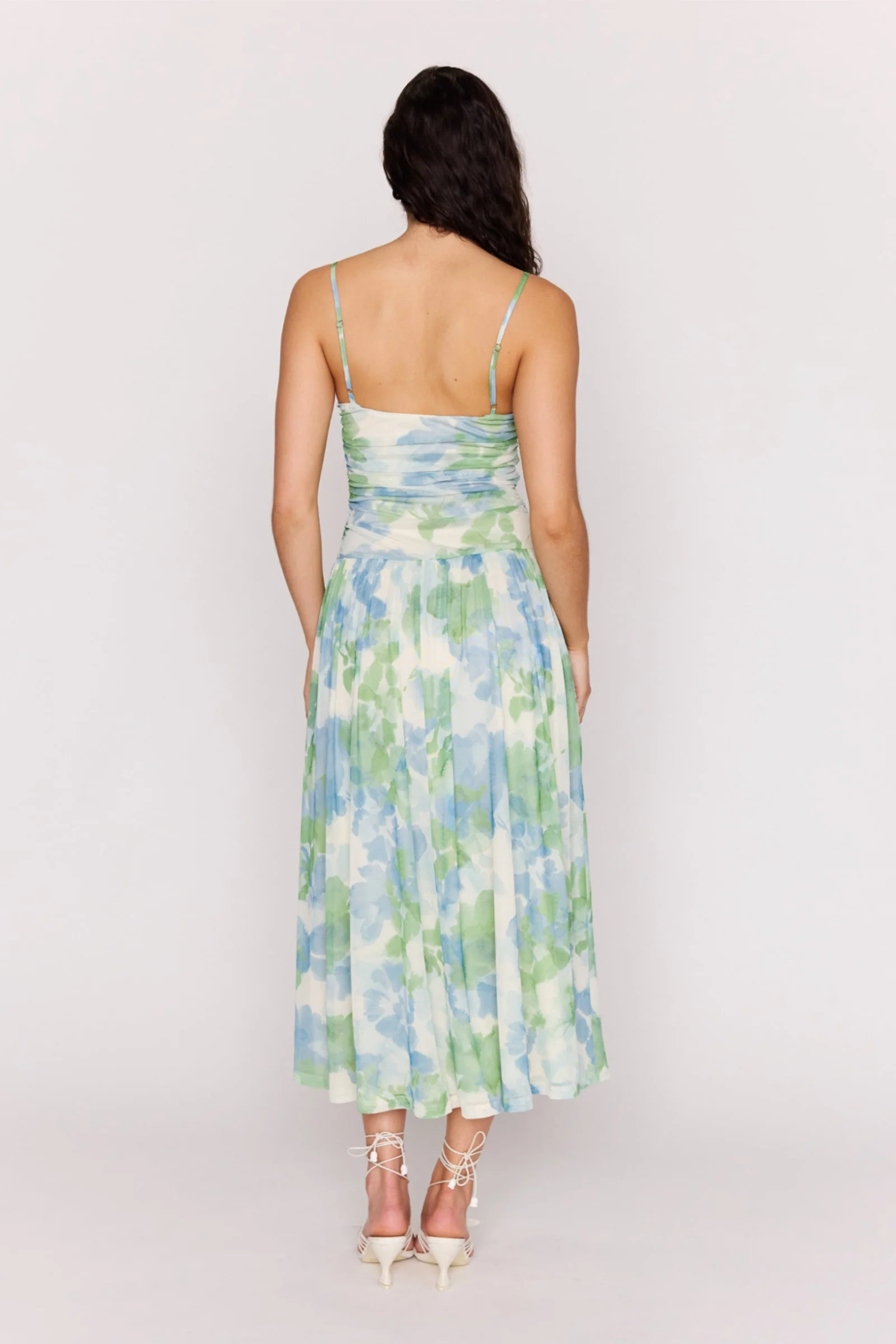 Carrie Green Watercolour Floral Mesh Strappy Maxi Dress - Image 5