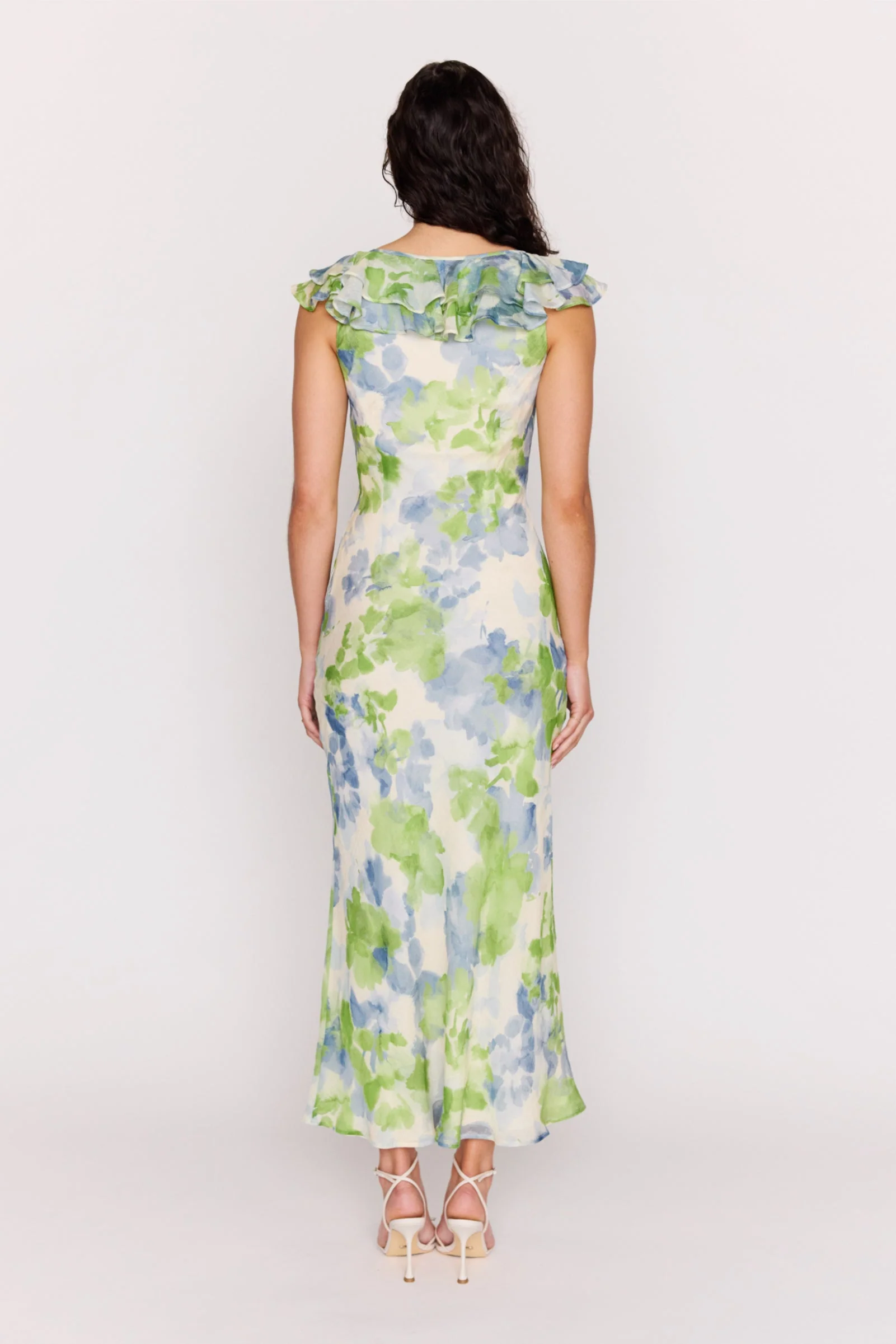 Carrie Green Watercolour Floral Ruffled SS Midi Dress - Image 6