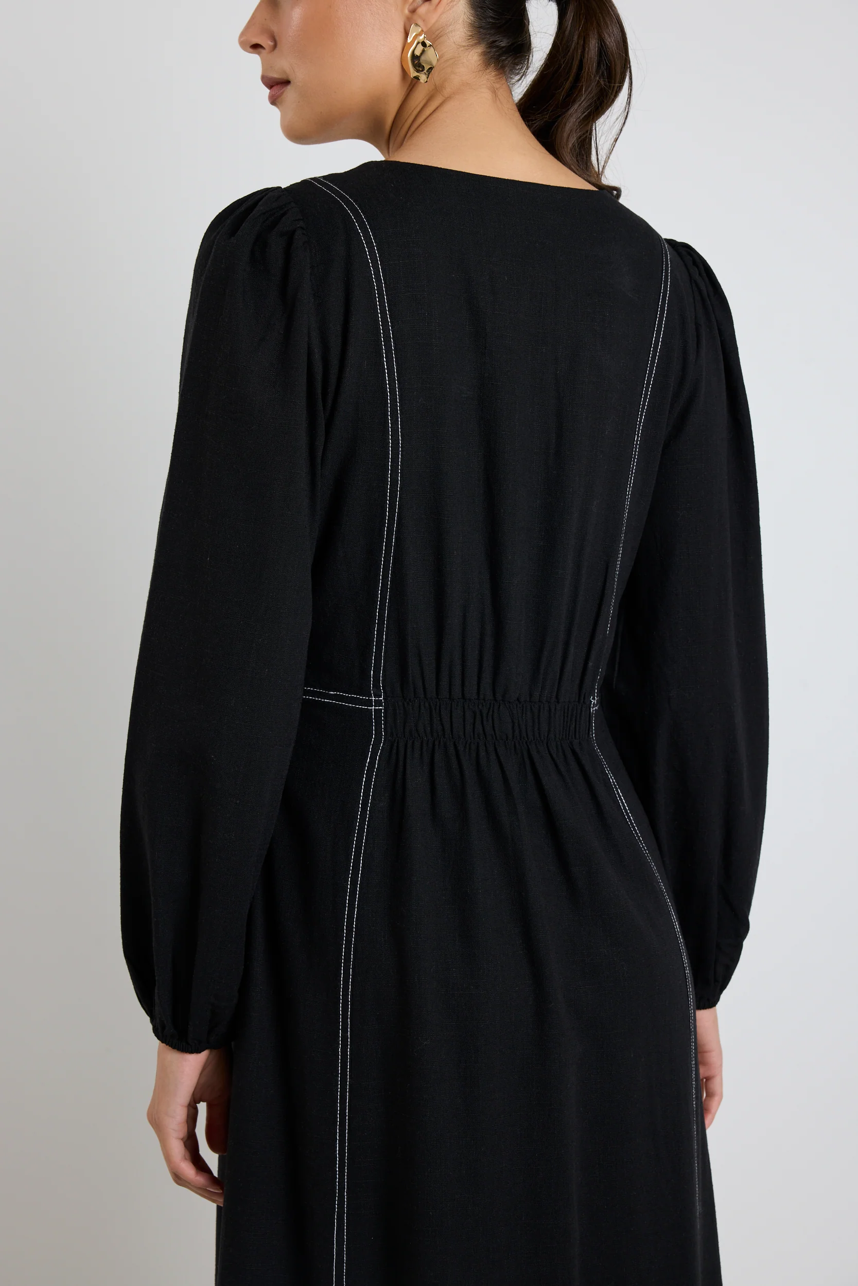 Case Black LS Contrast Stitch Midi Dress - Image 5