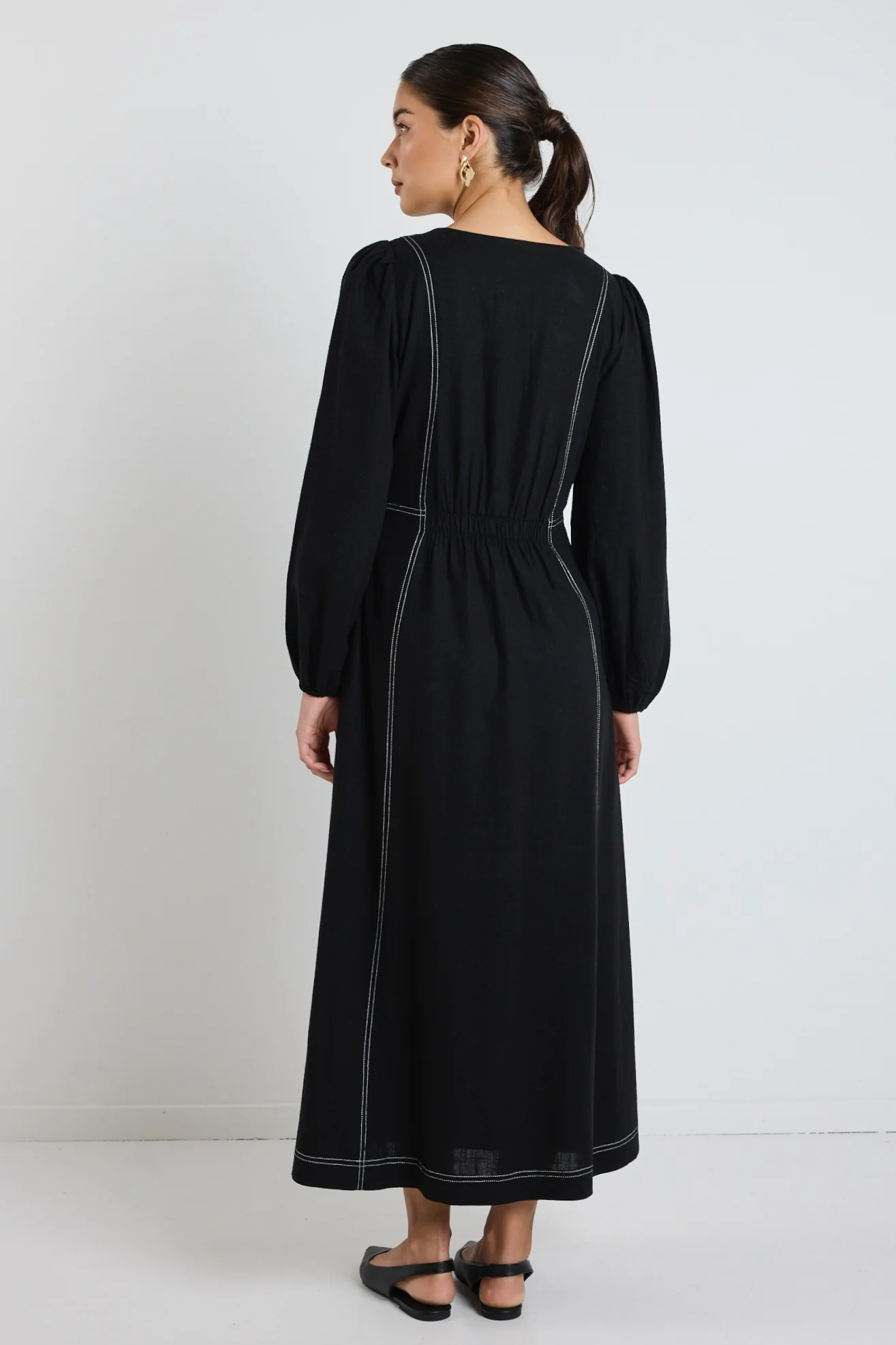 Case Black LS Contrast Stitch Midi Dress - Image 6