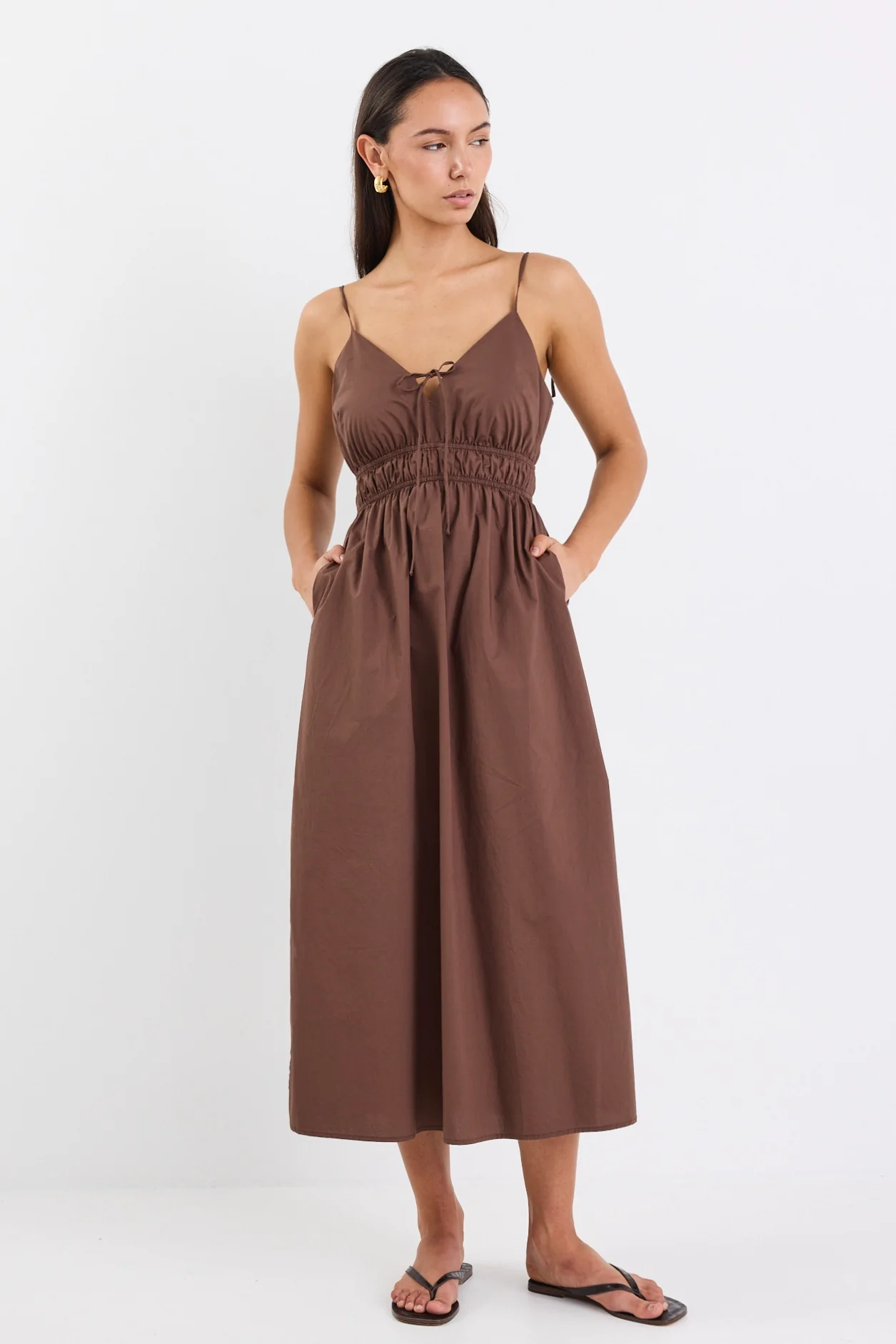 Cast Chocolate Cotton Strappy Midi Dress