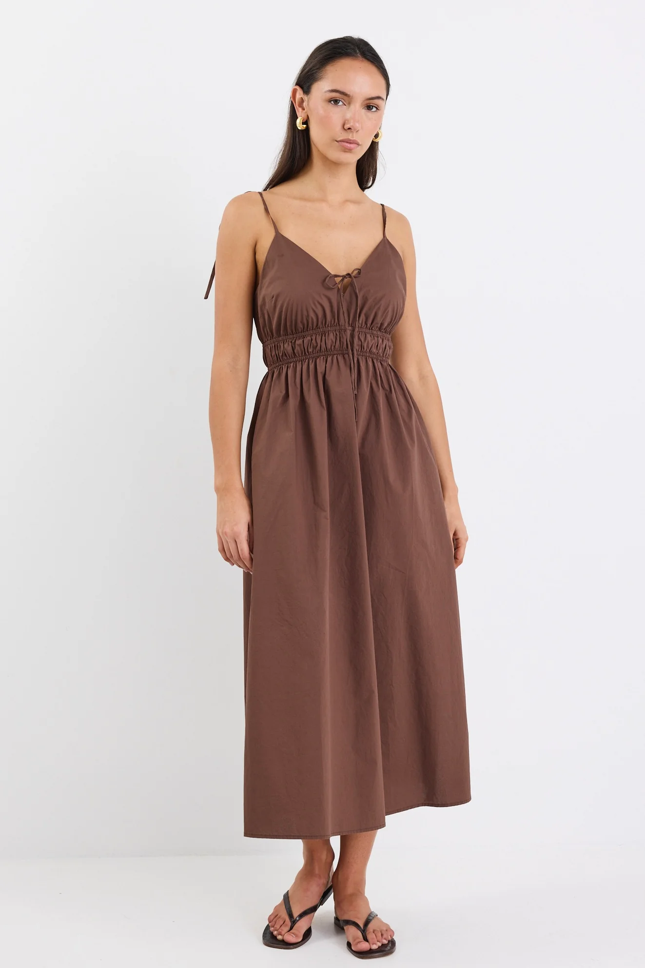 Cast Chocolate Cotton Strappy Midi Dress - Image 2