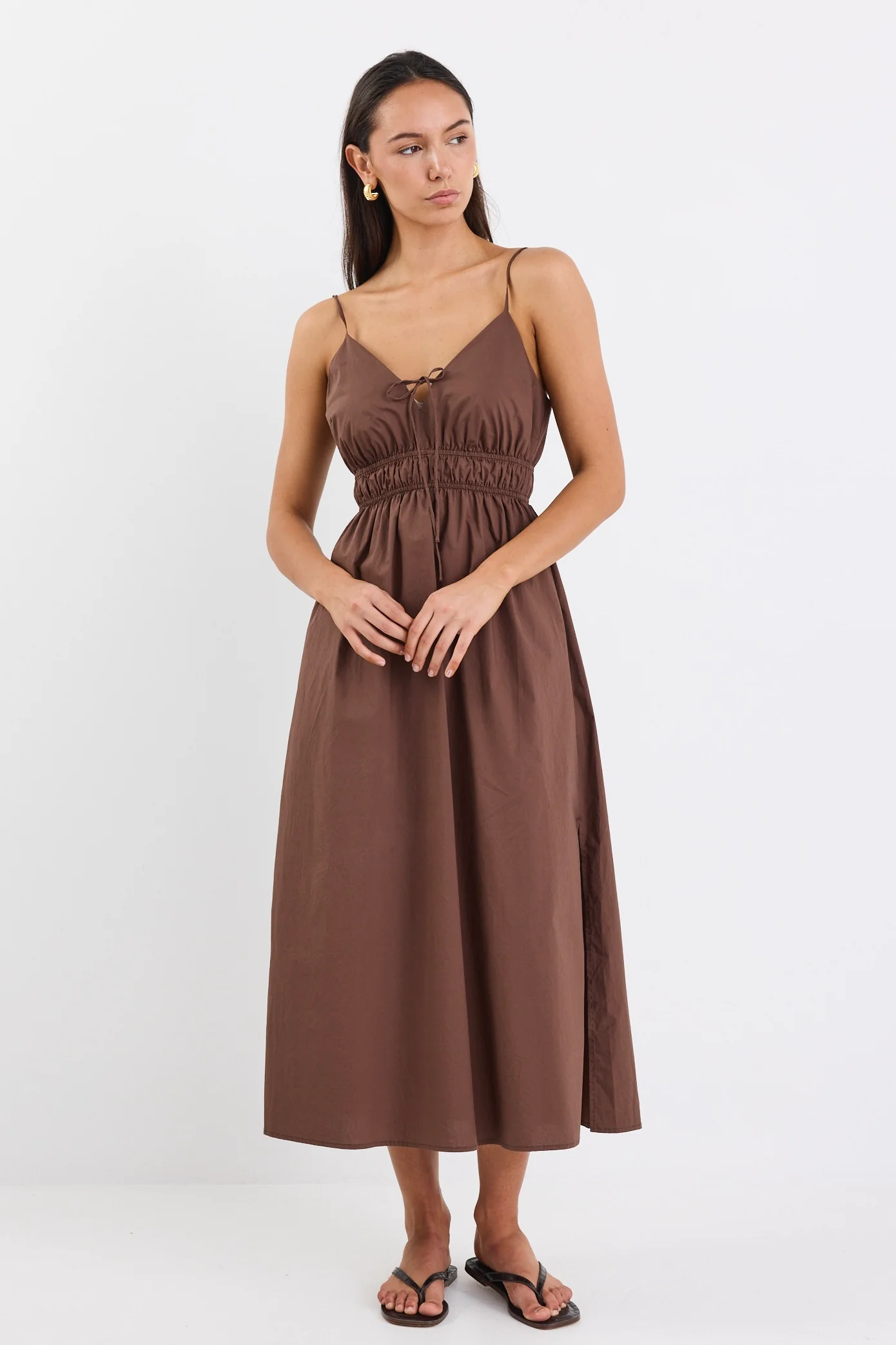 Cast Chocolate Cotton Strappy Midi Dress - Image 4