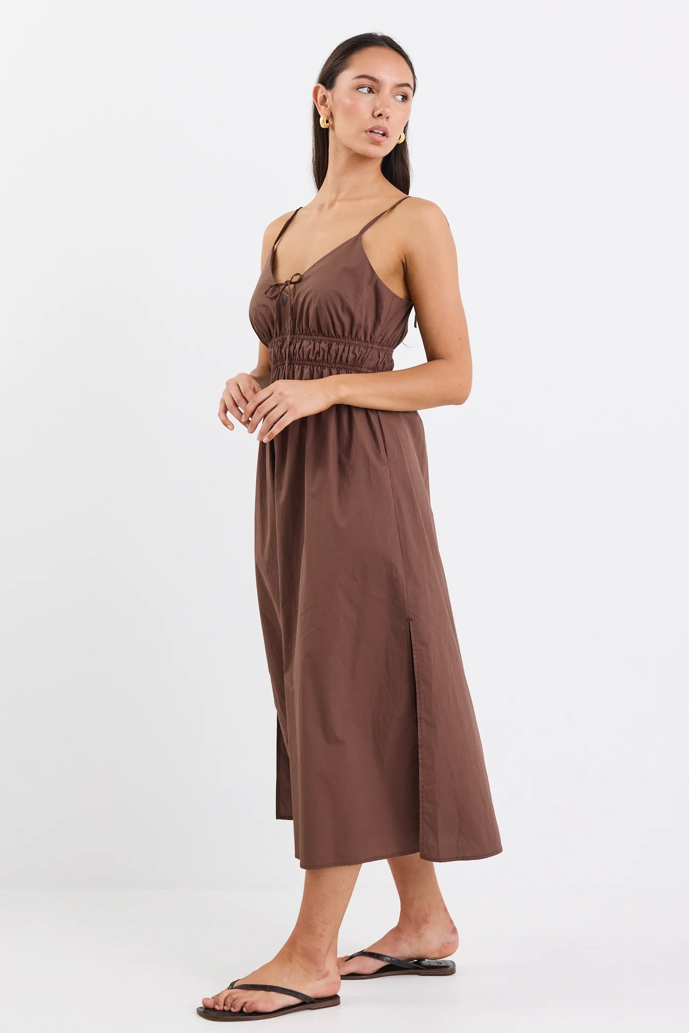 Cast Chocolate Cotton Strappy Midi Dress - Image 5