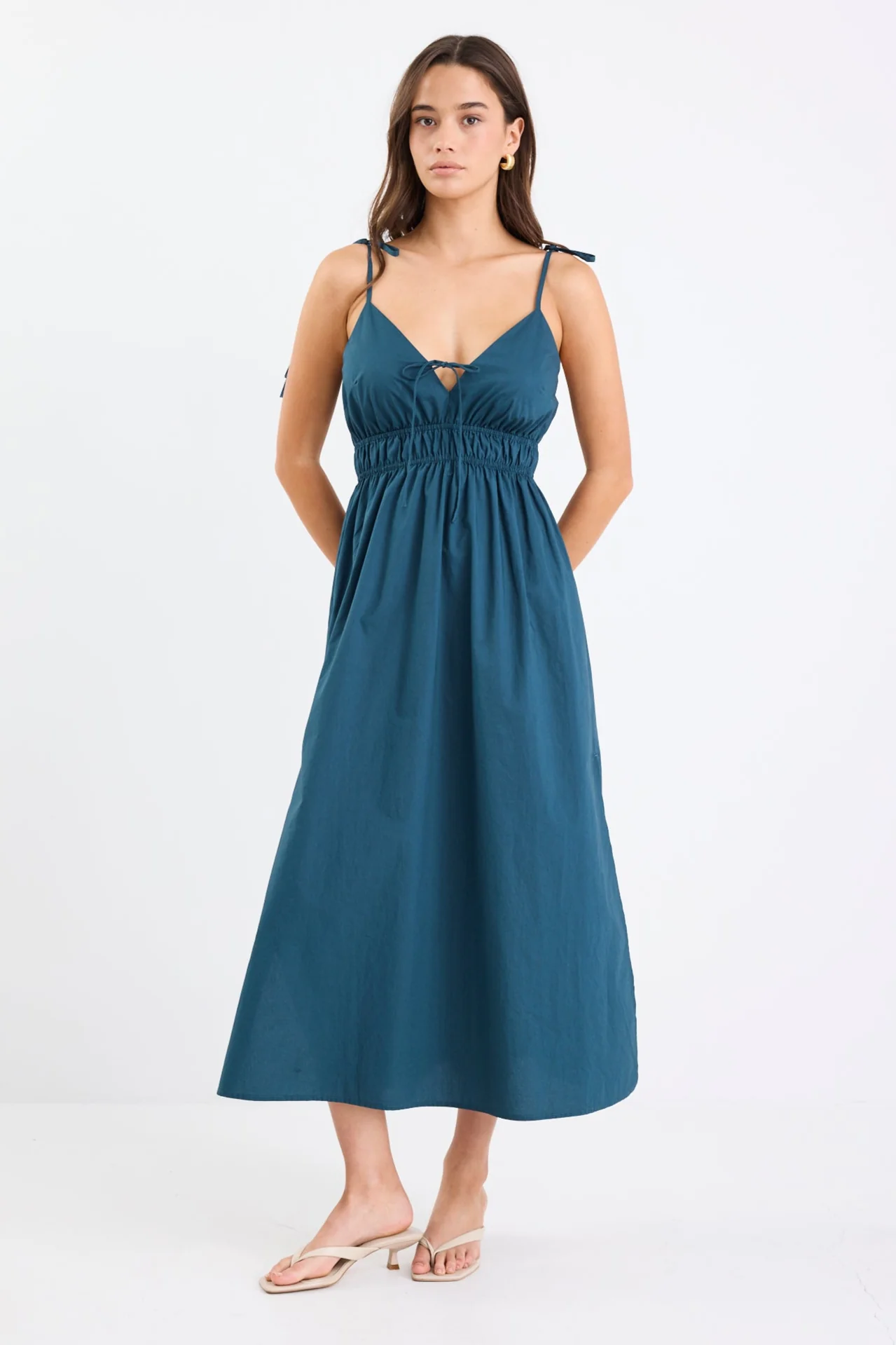 Cast Petrol Cotton Strappy Midi Dress - Image 3