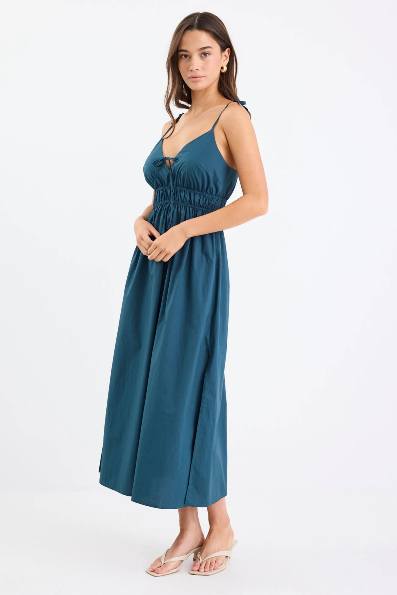 Cast Petrol Cotton Strappy Midi Dress - Image 4