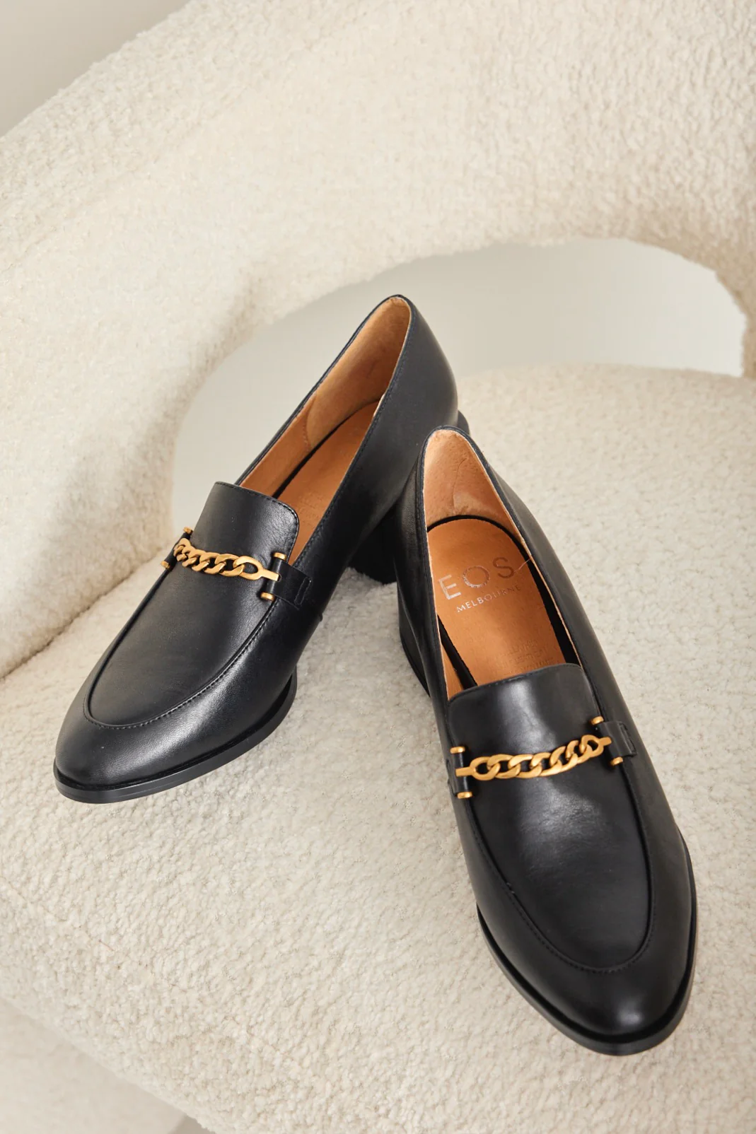Castella Black Leather Gold Chain Loafer - Image 3