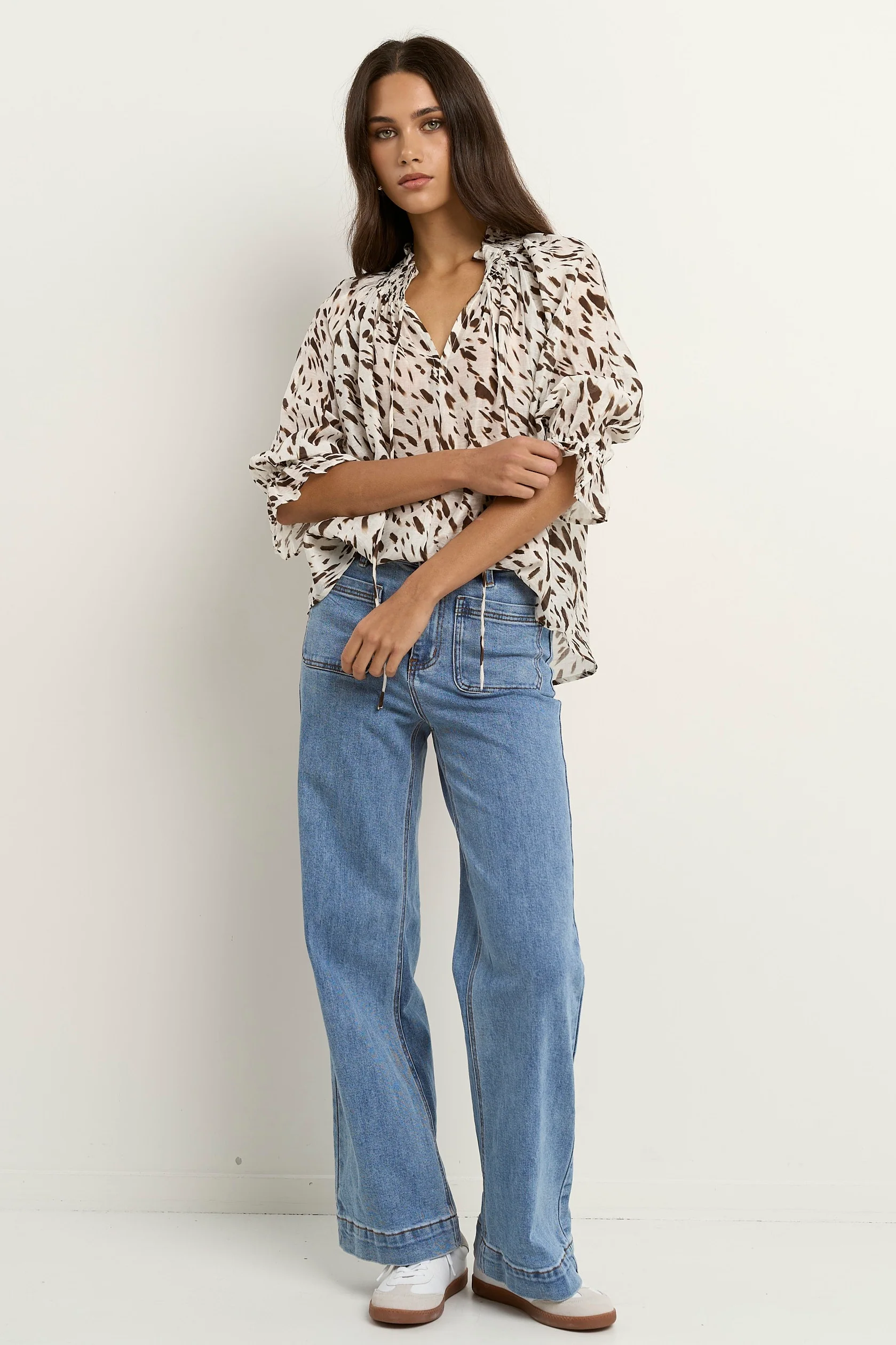 Certainty White Chocolate Animal Shirred Neck SS Top - Image 3
